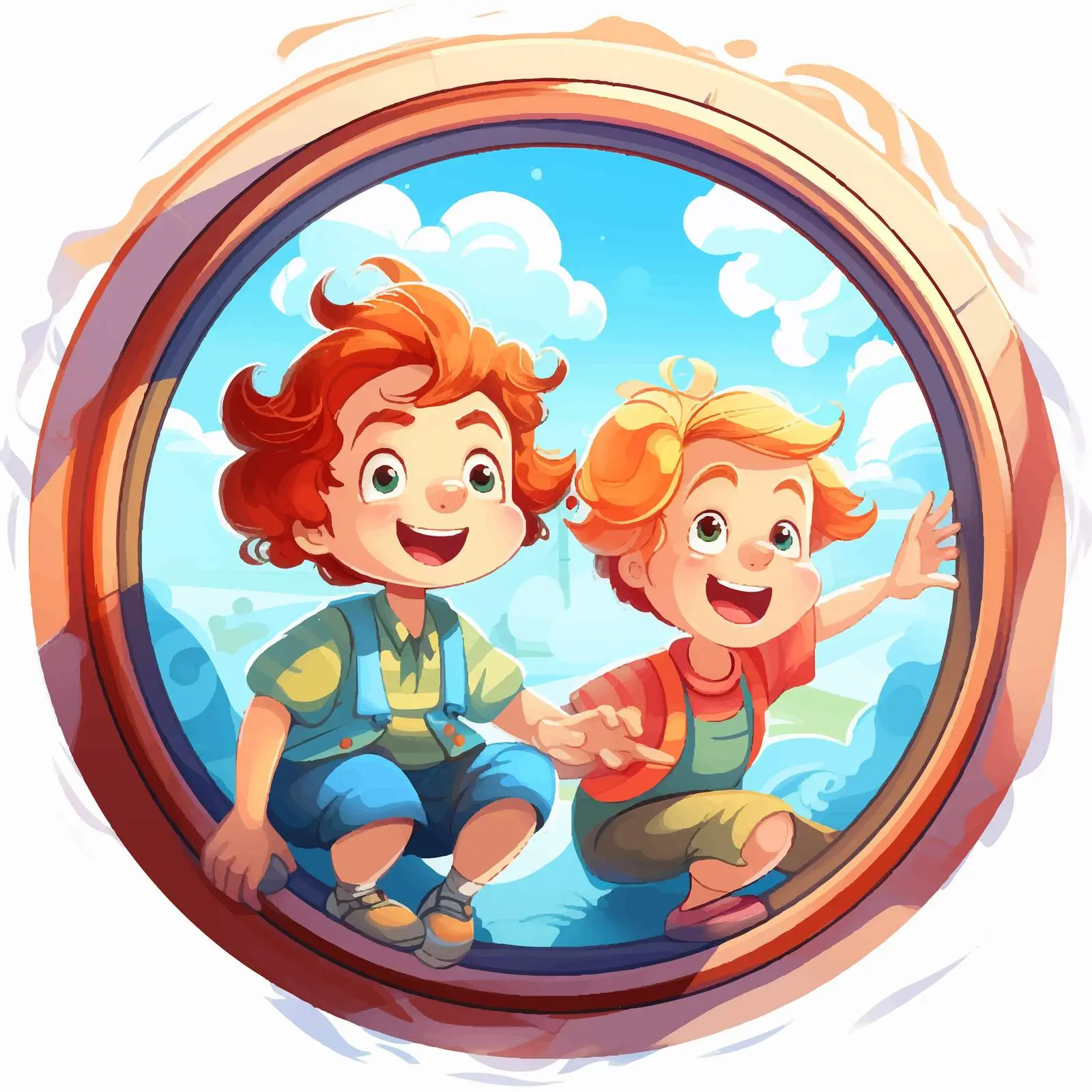 Children Cartoon Characters Looking Through Window — free download from Dotvec