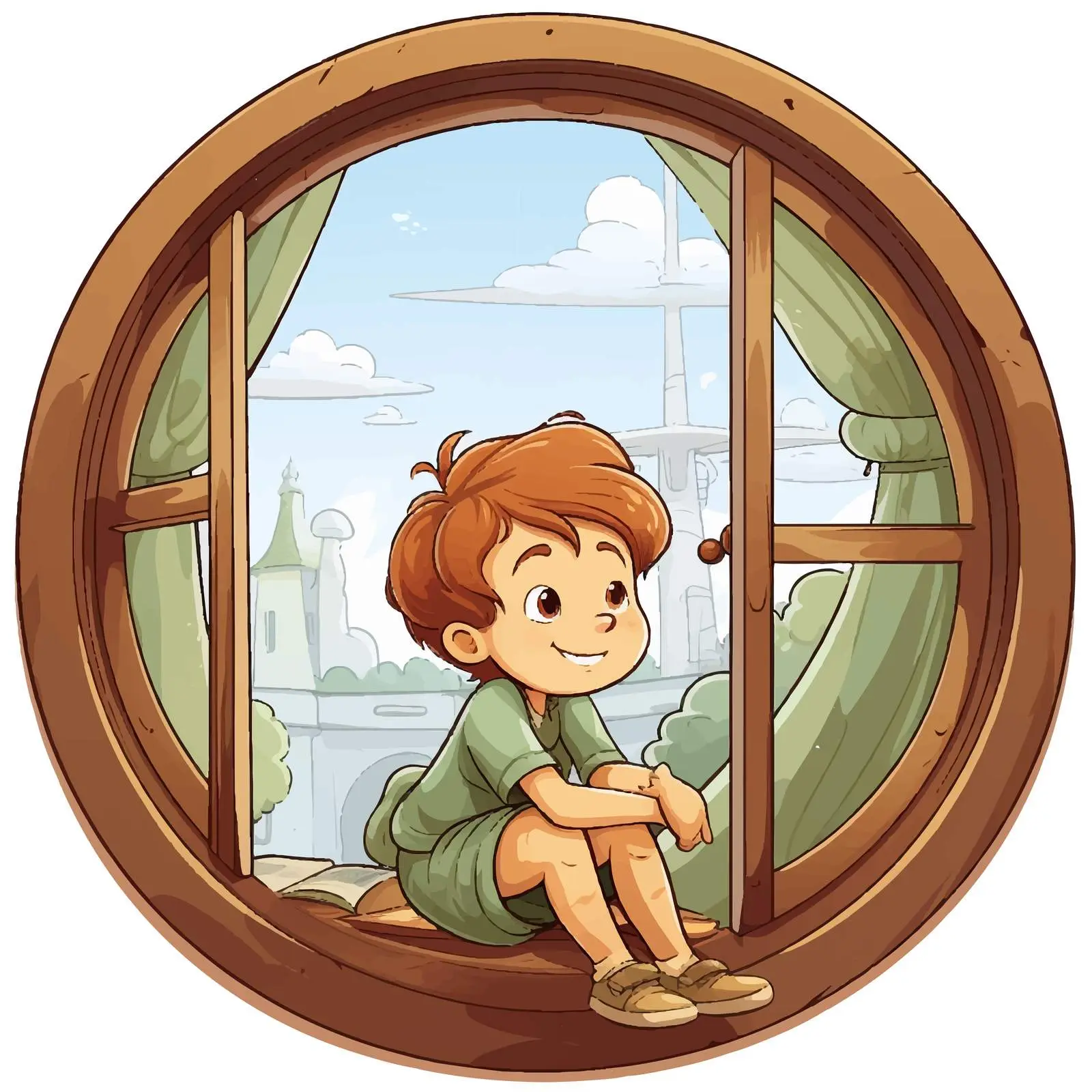 Children Cartoon Character View Through Window — free download from Dotvec