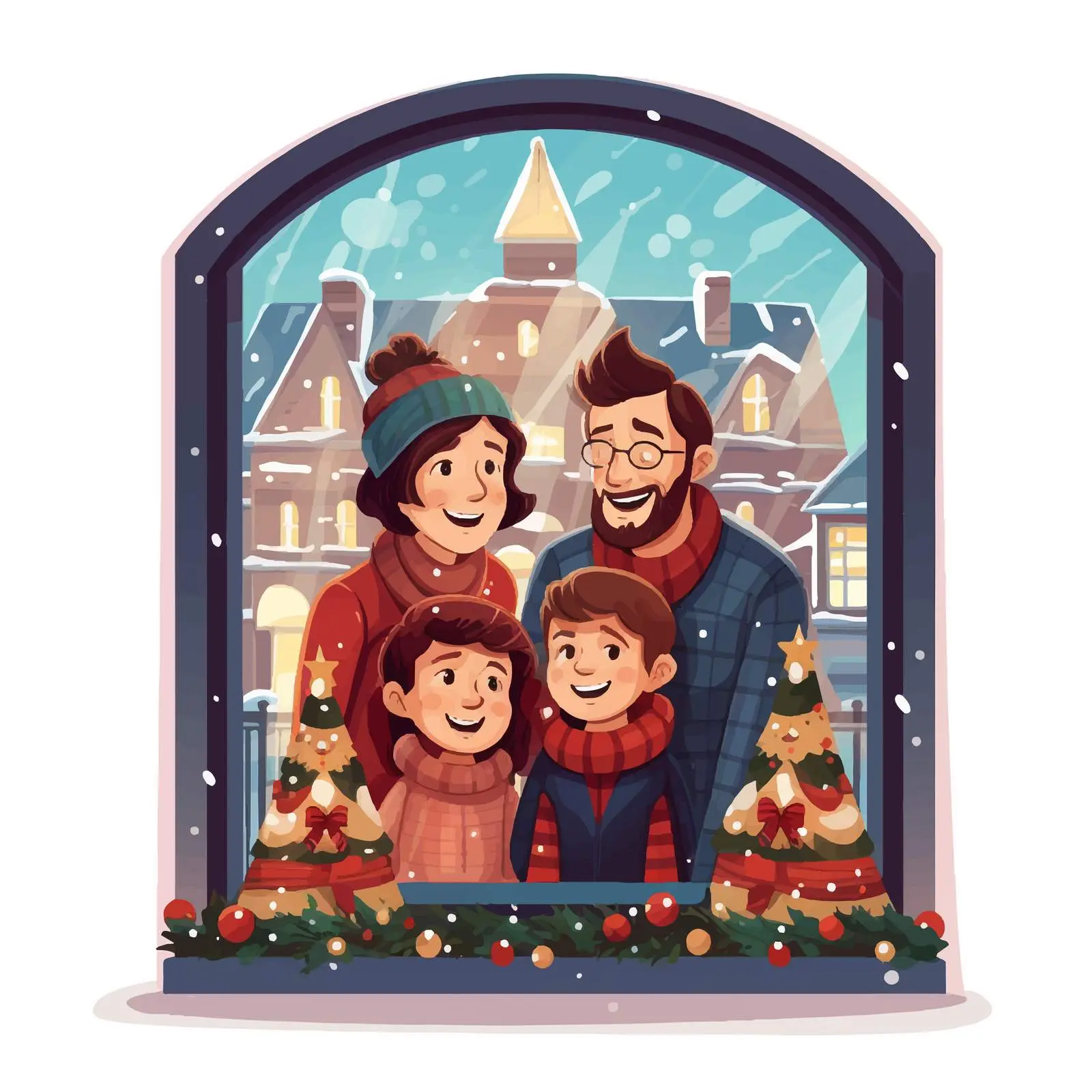Family Christmas Celebration View Through Window — free download from Dotvec
