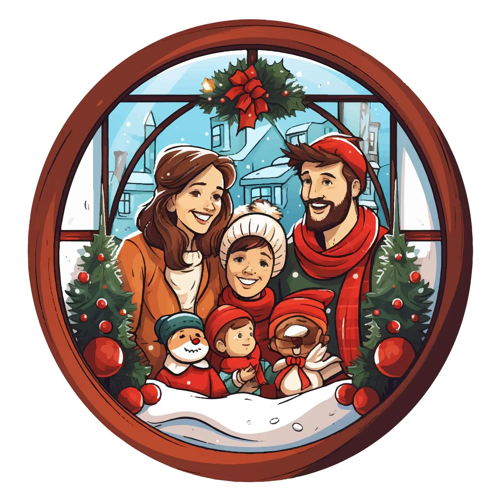 Christmas Family Celebration Through Window Illustration — free download from Dotvec