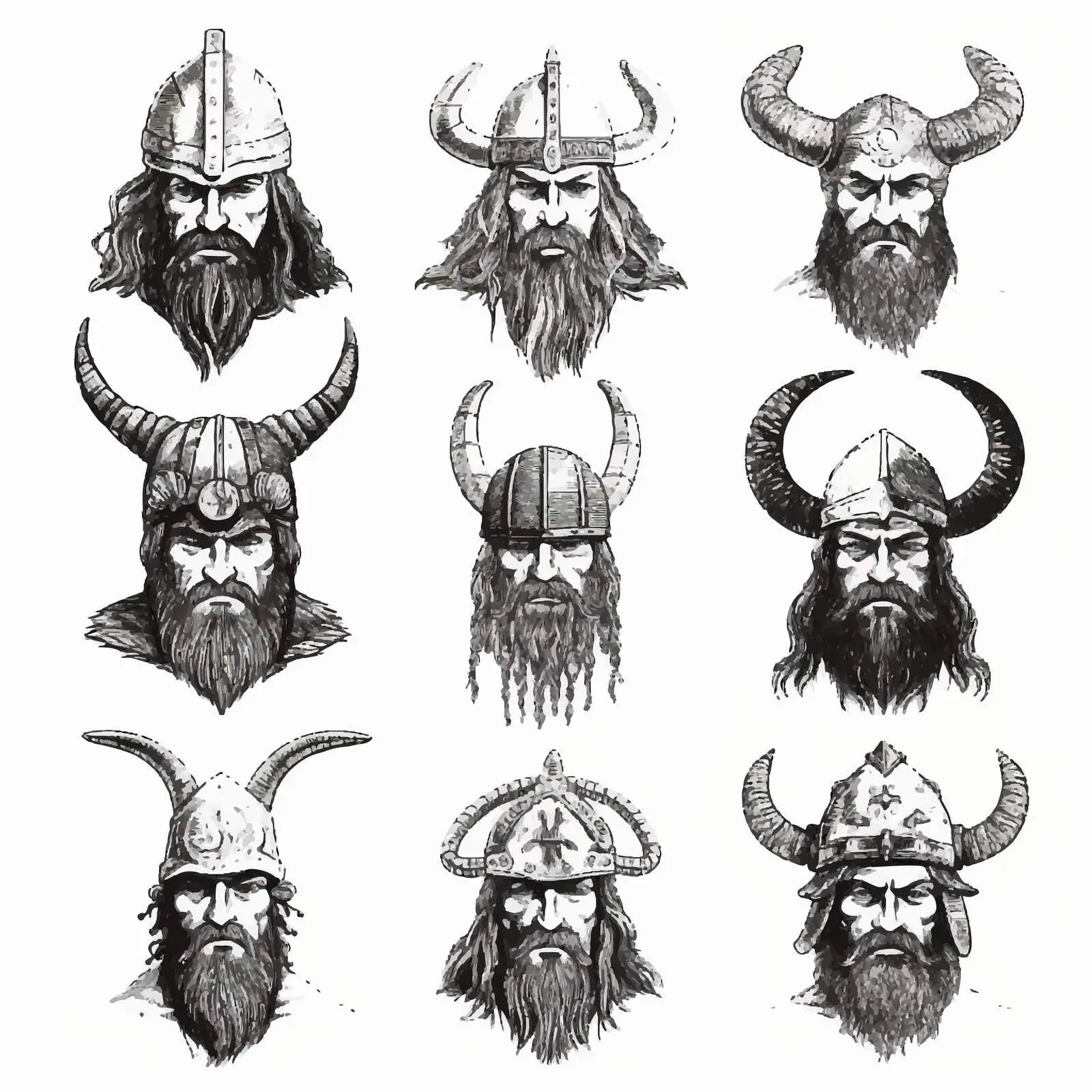 Viking Varangian Warriors Head Set Illustration — free download from Dotvec