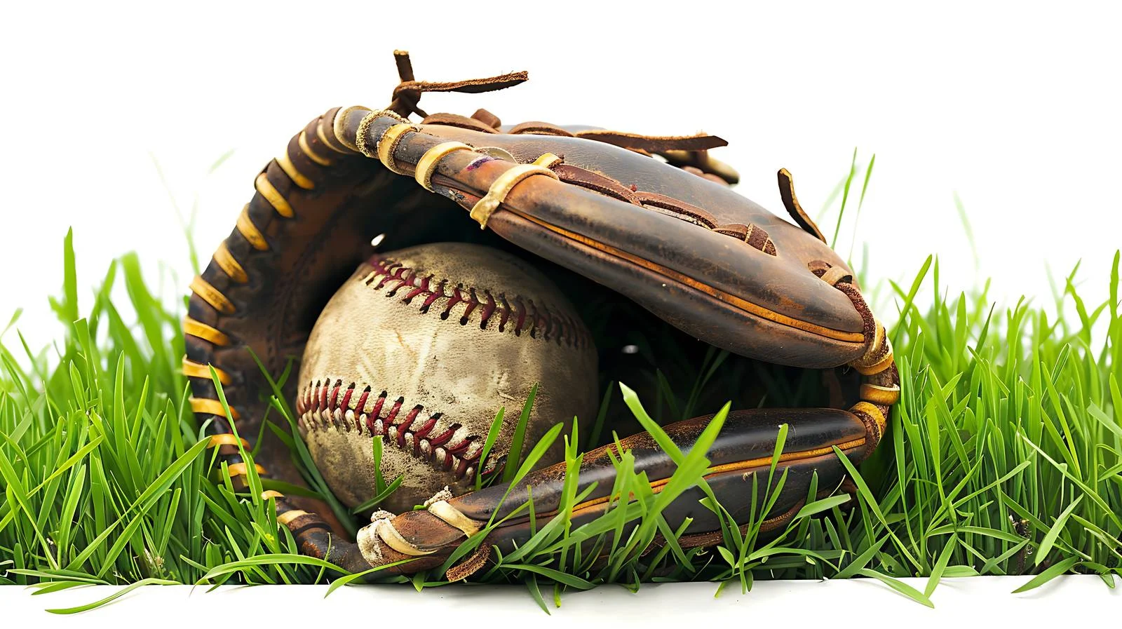 Antique Baseball Glove and Aged Ball on Grass — free download from Dotvec
