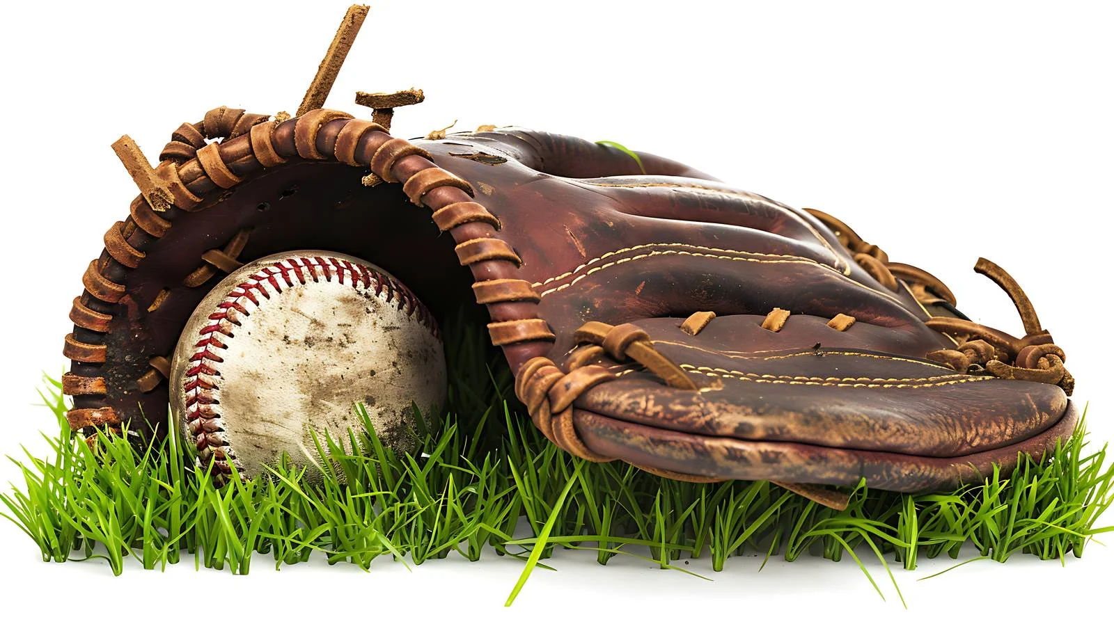 Classic Baseball Glove and Aged Ball on Grass — free download from Dotvec