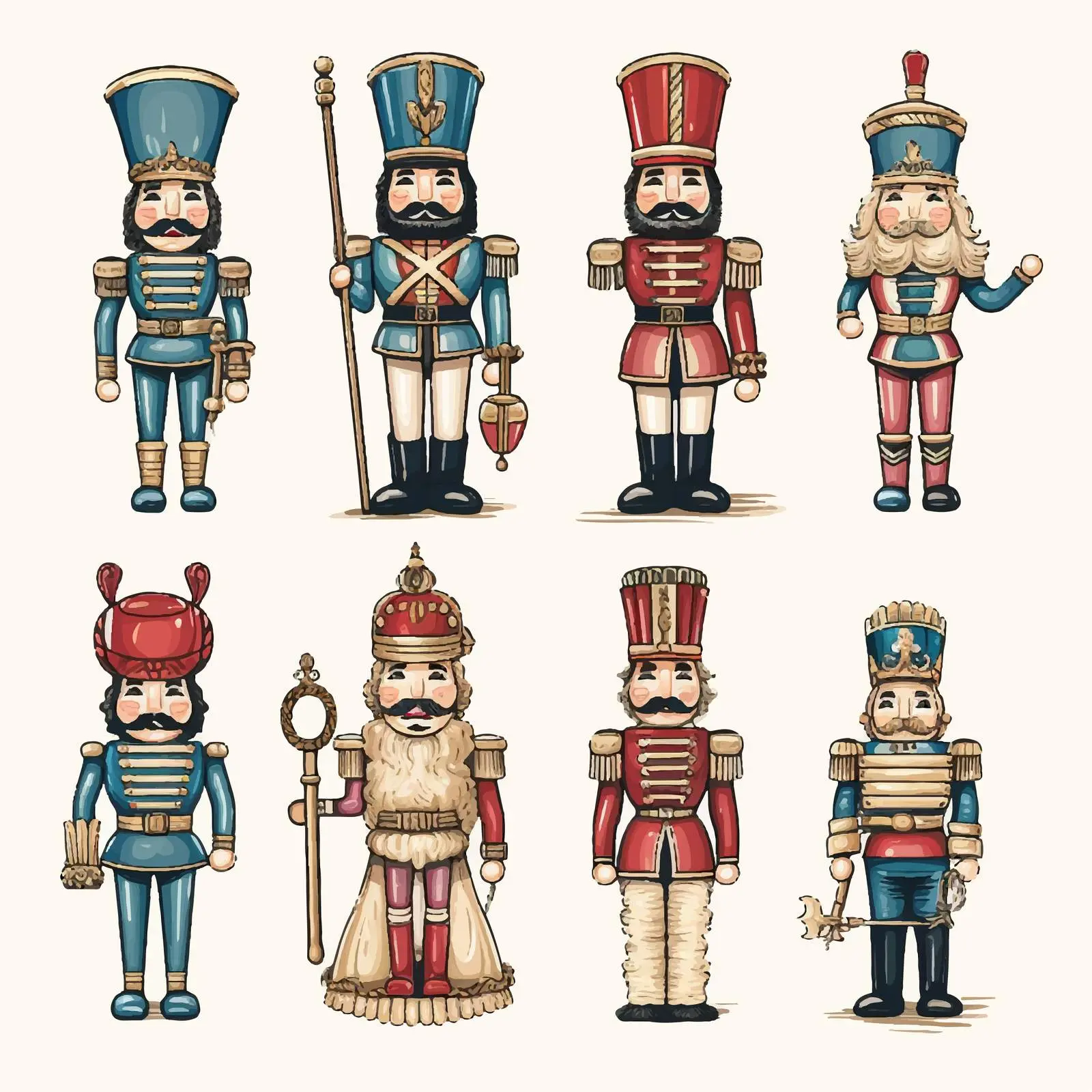 Vintage Wooden Nutcracker Christmas Toy Sketch — free download from Dotvec