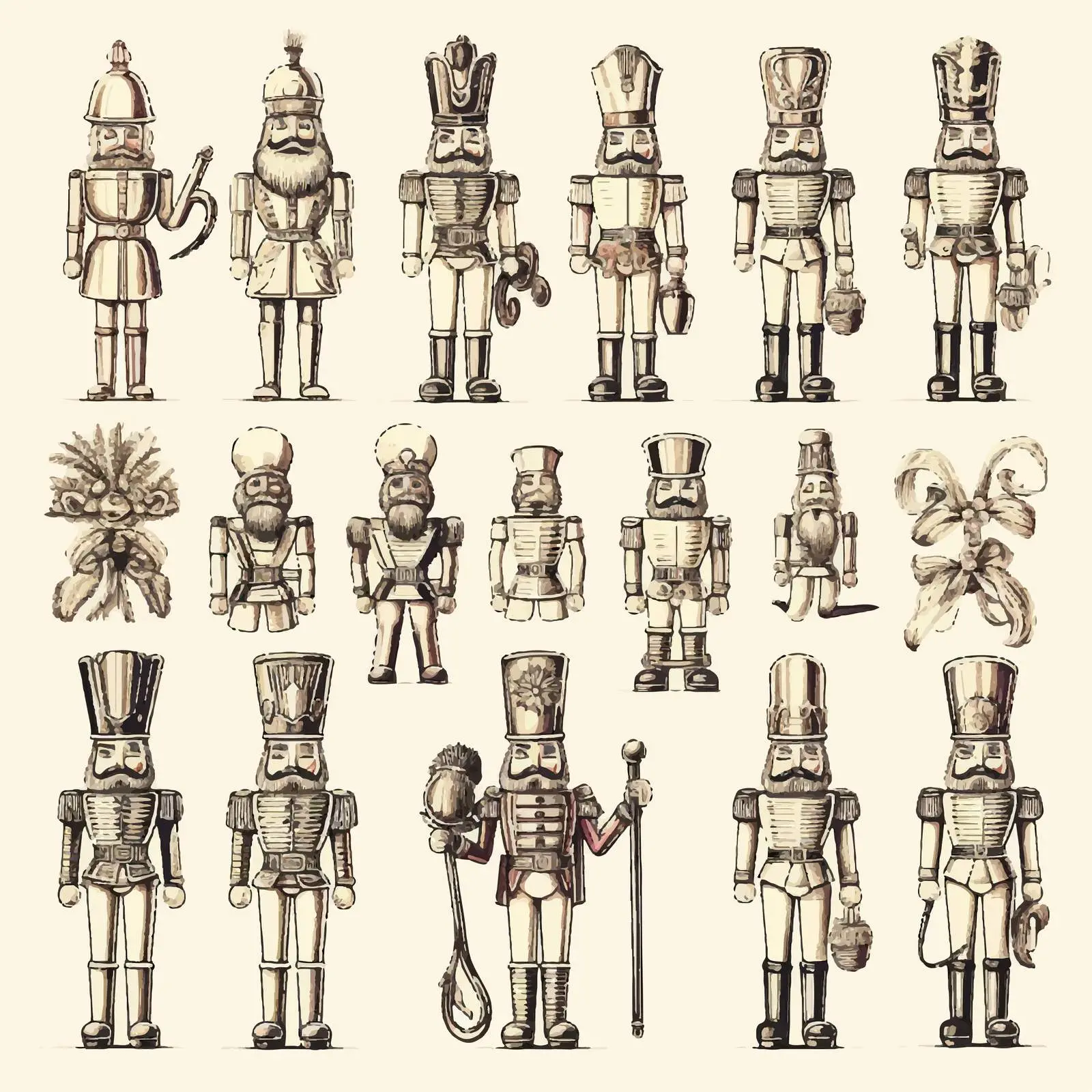 Vintage Wooden Nutcracker Christmas Toy Sketch — free download from Dotvec
