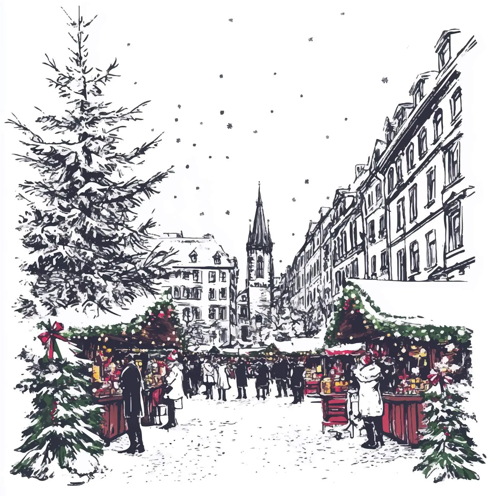 Vintage Christmas Frame Design Architecture Sketch — free download from Dotvec