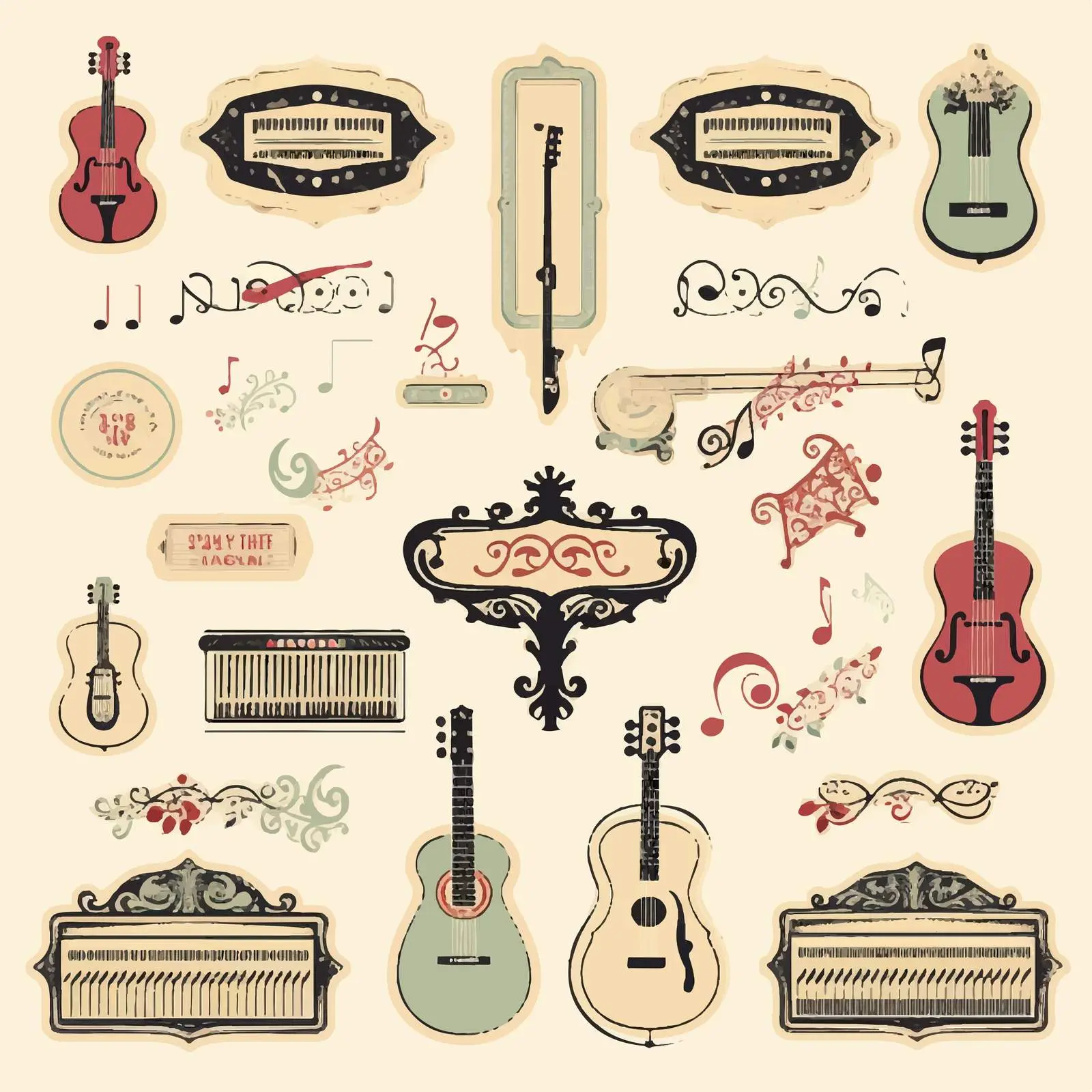 Vintage Musical Labels for Scrapbooking Projects – free background graphics image from Dotvec
