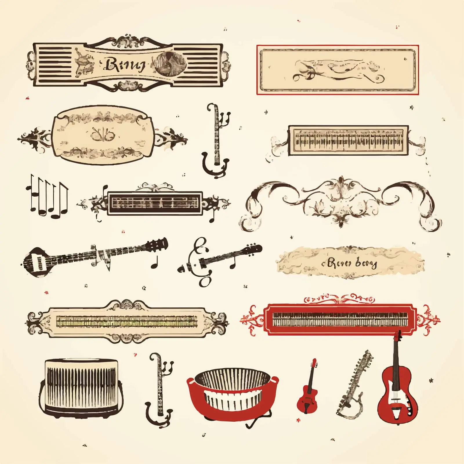 Vintage Musical Labels for Scrapbooking Elements — free download from Dotvec