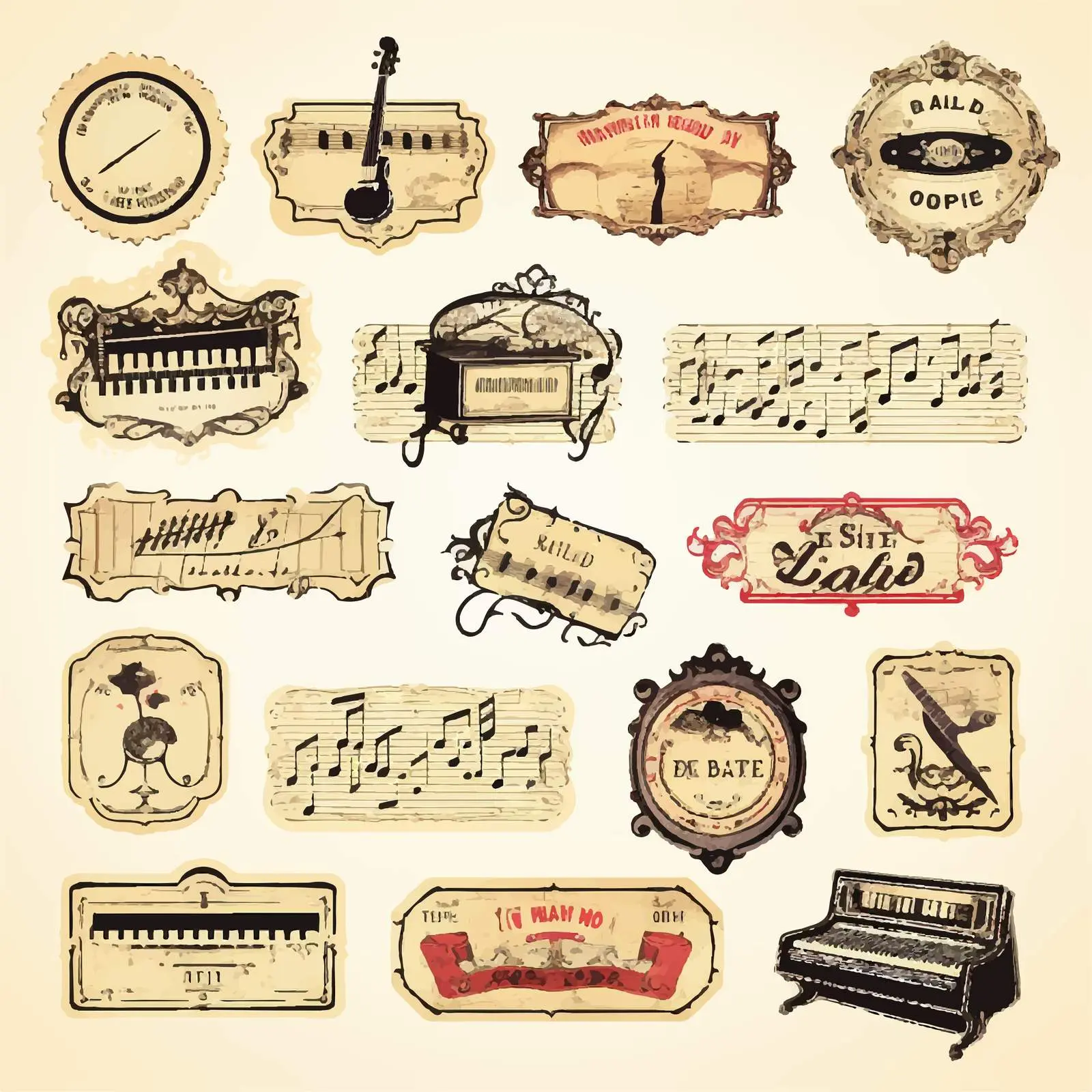 Vintage Musical Labels for Scrapbooking — free download from Dotvec