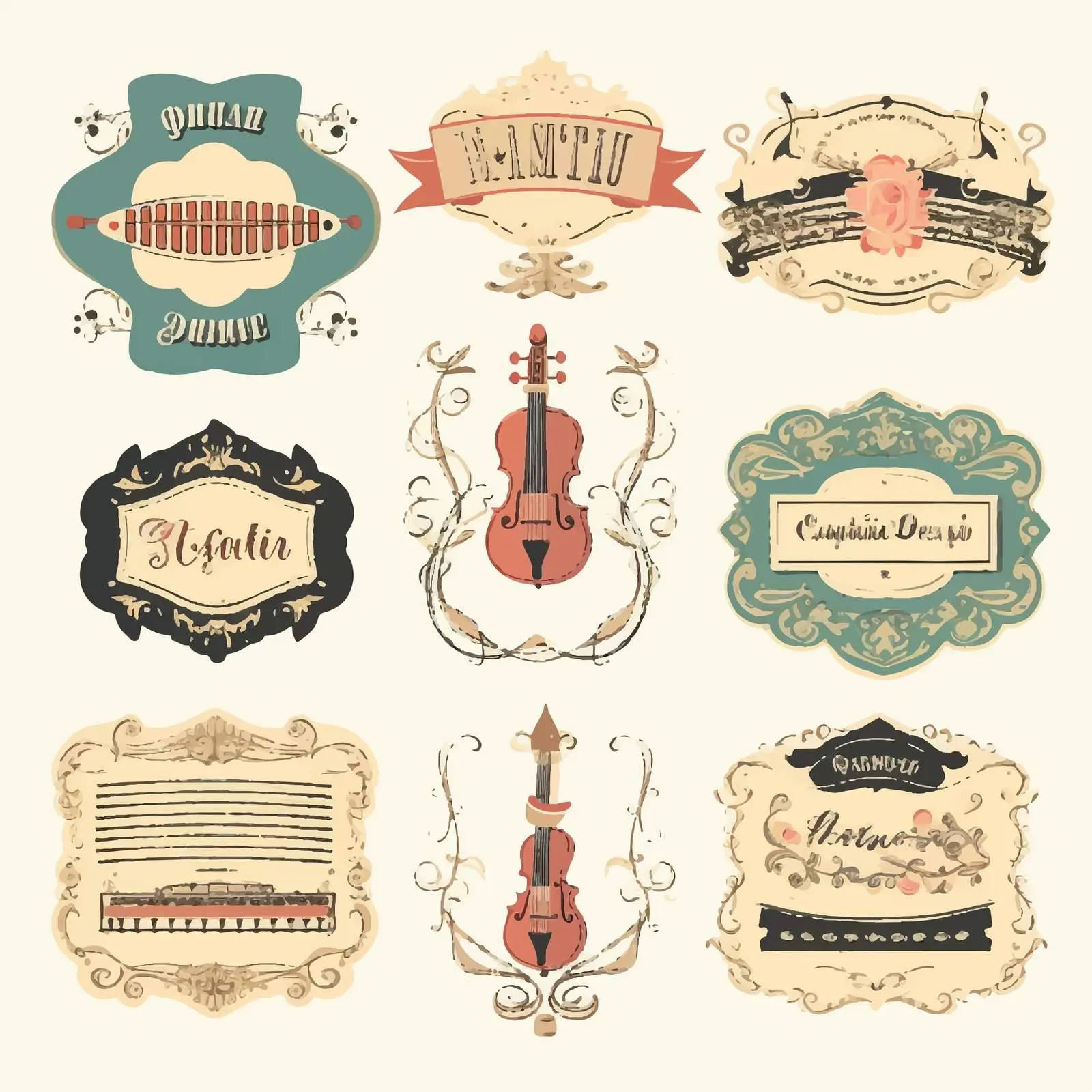 Vintage Musical Labels for Classic Scrapbooking – free background graphics image from Dotvec