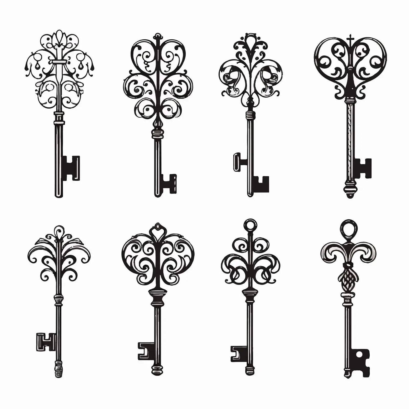 Vintage Romantic Key Silhouettes Clip Art — free download from Dotvec