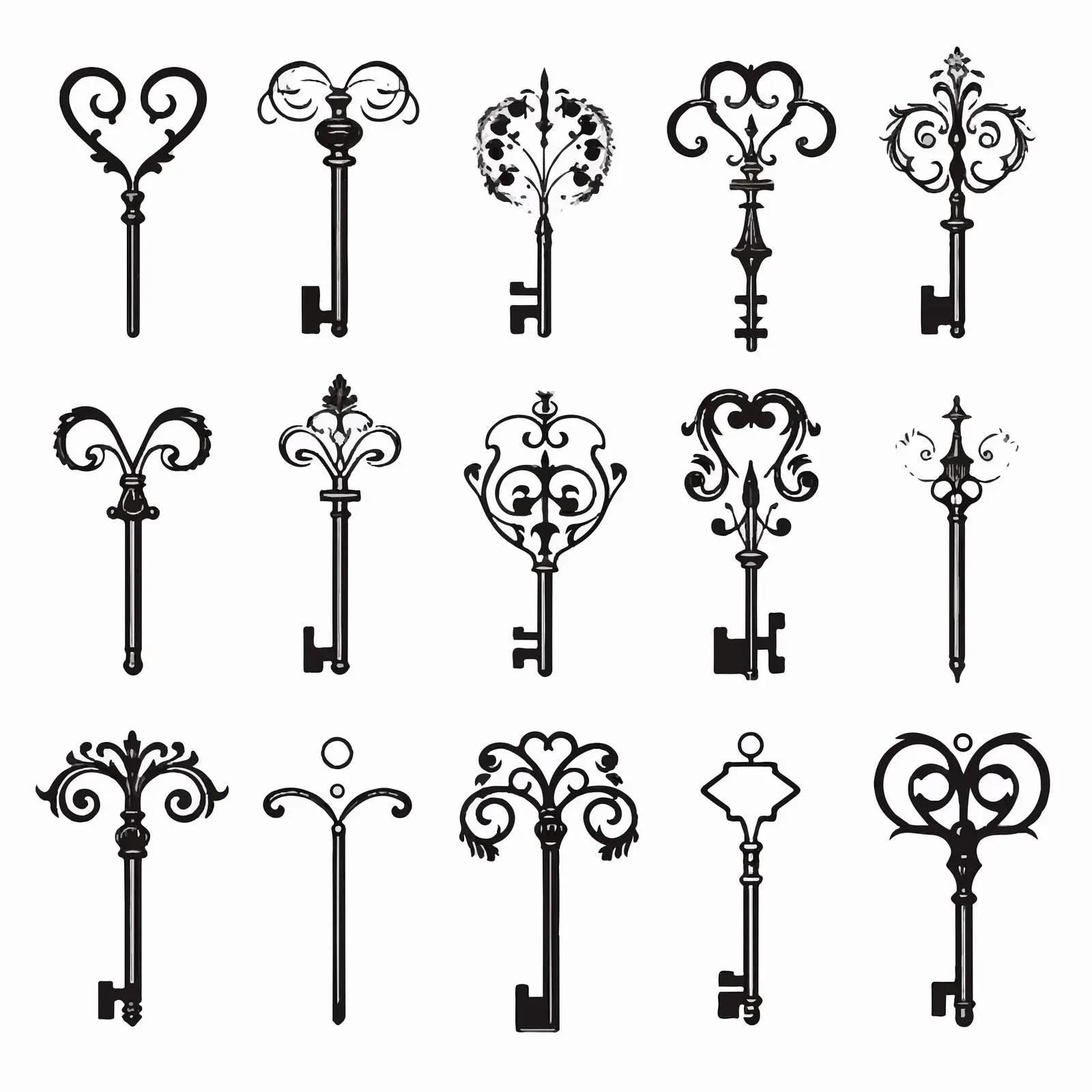 Vintage Romantic Key Silhouettes Clip Art Set – free professional use image from Dotvec