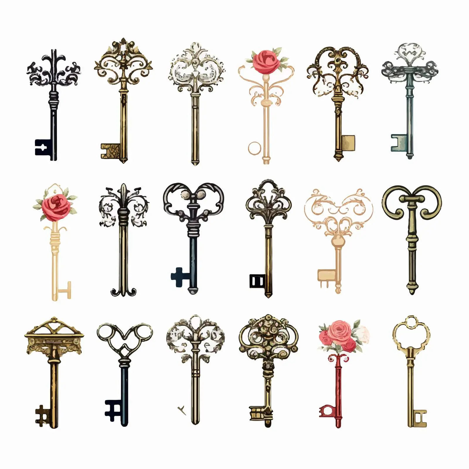 Vintage Romantic Key Silhouettes Clip Art Set — free download from Dotvec