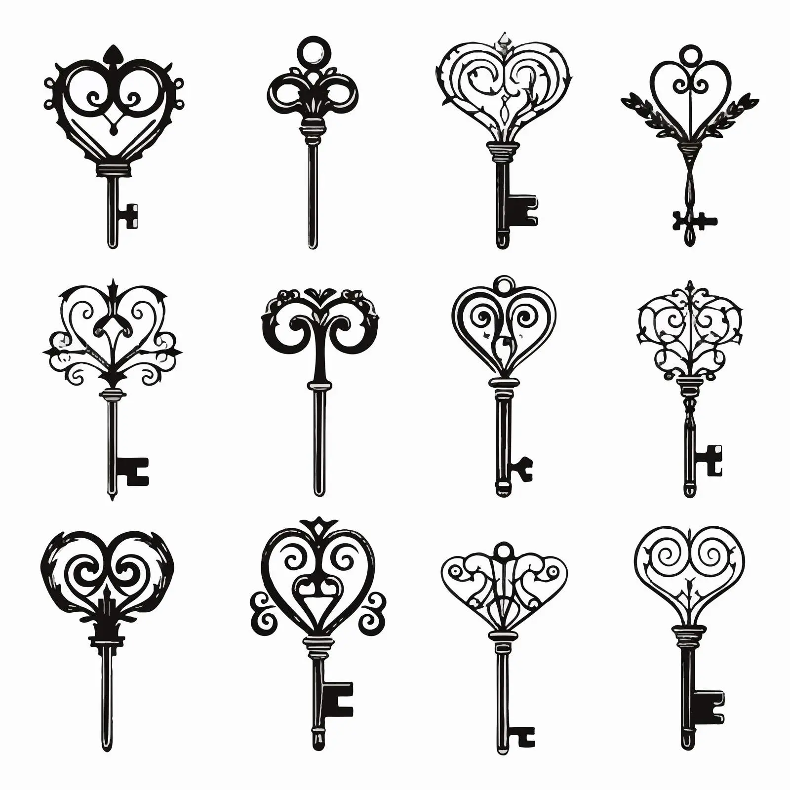 Vintage Romantic Keys Silhouettes Clip Art Set — free download from Dotvec