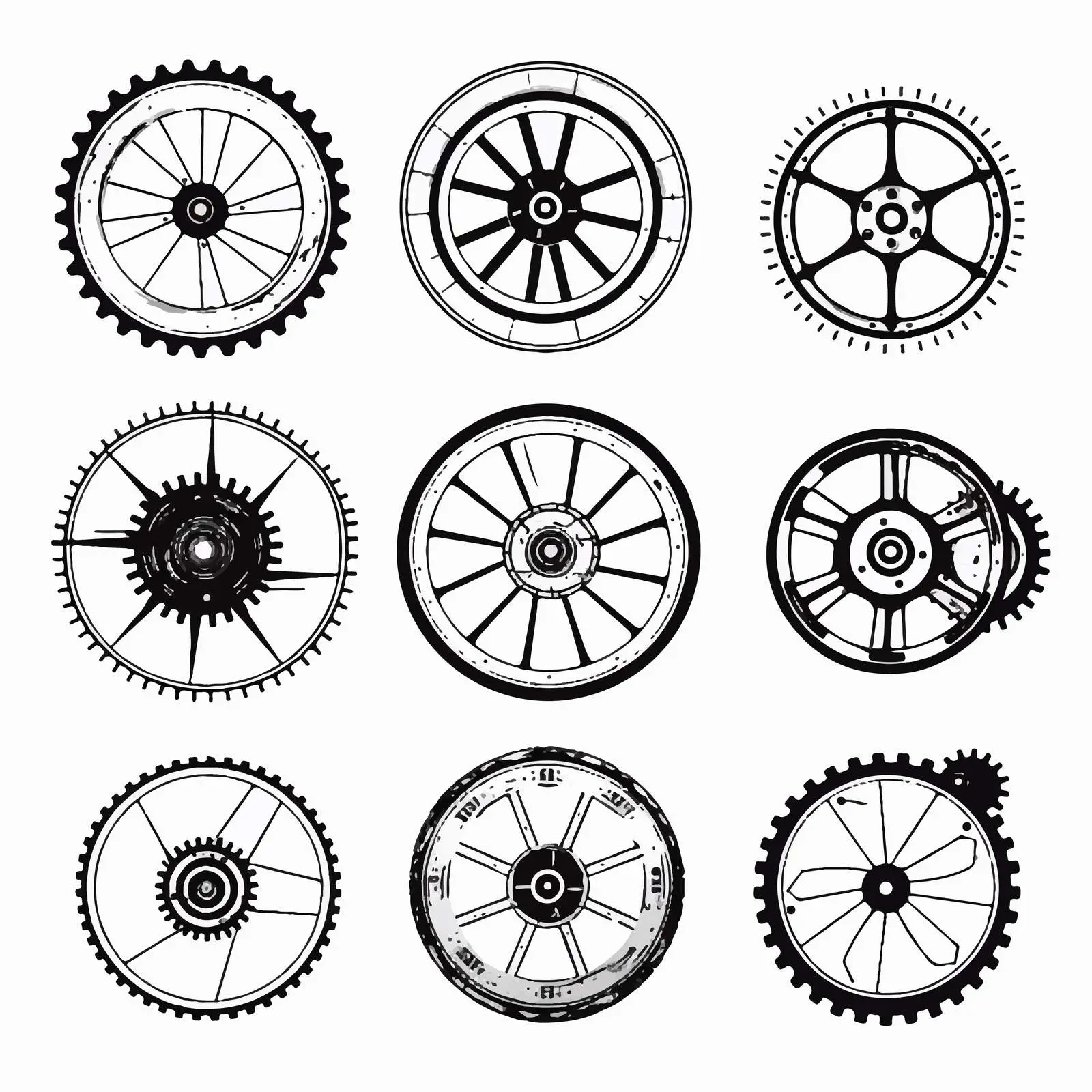 Silhouette of Vintage Mechanical Machine Wheels — free download from Dotvec