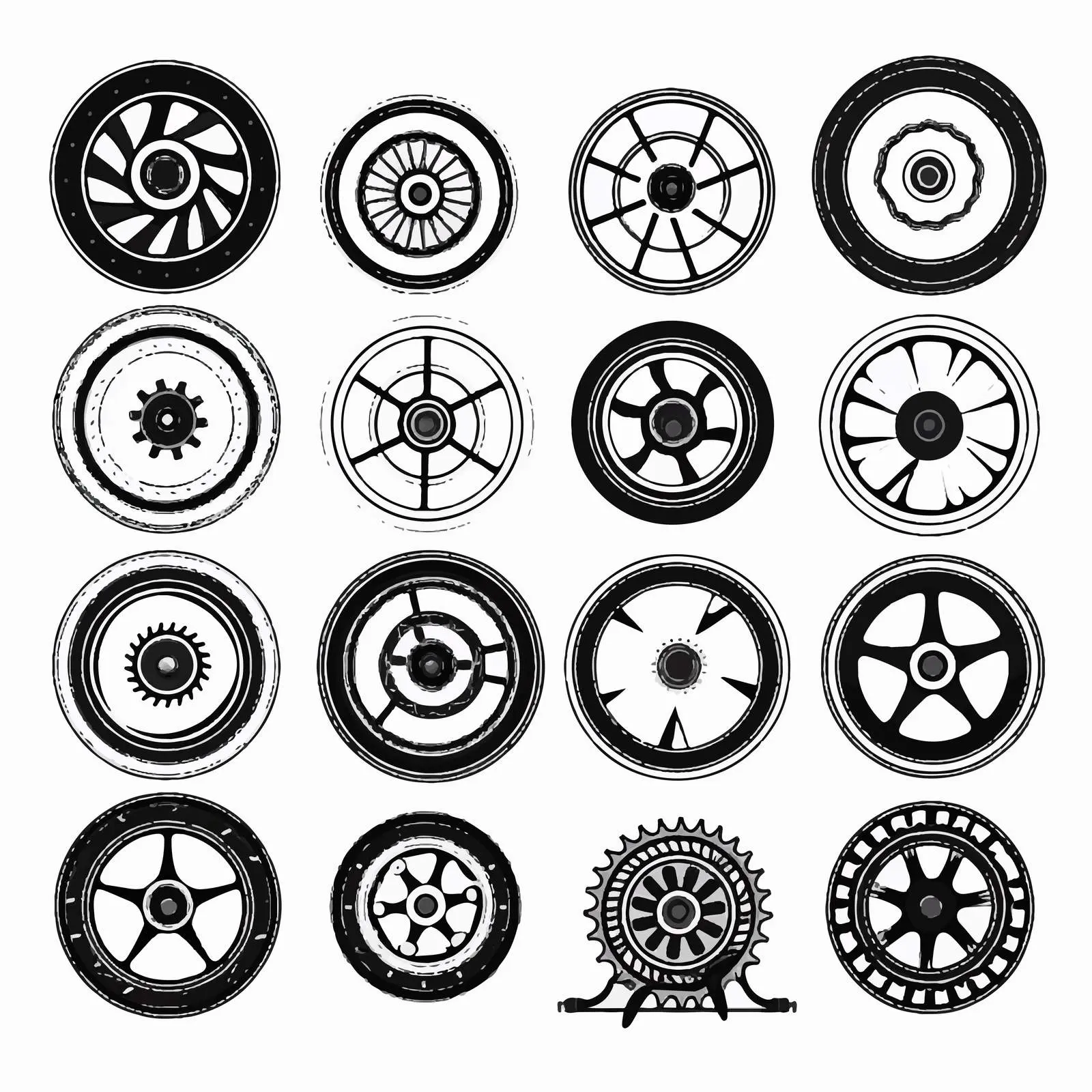 Vintage Mechanical Machine Wheel Silhouettes — free download from Dotvec
