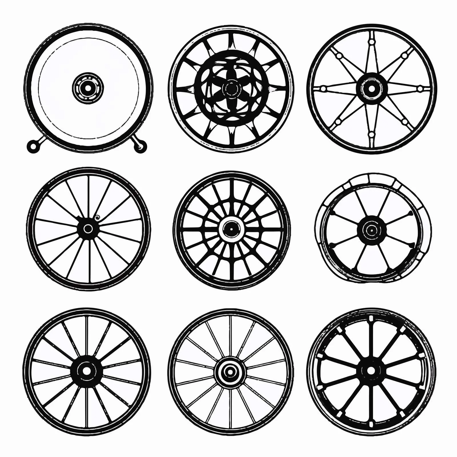 Silhouette of Vintage Mechanical Wheels in Various Sizes — free download from Dotvec
