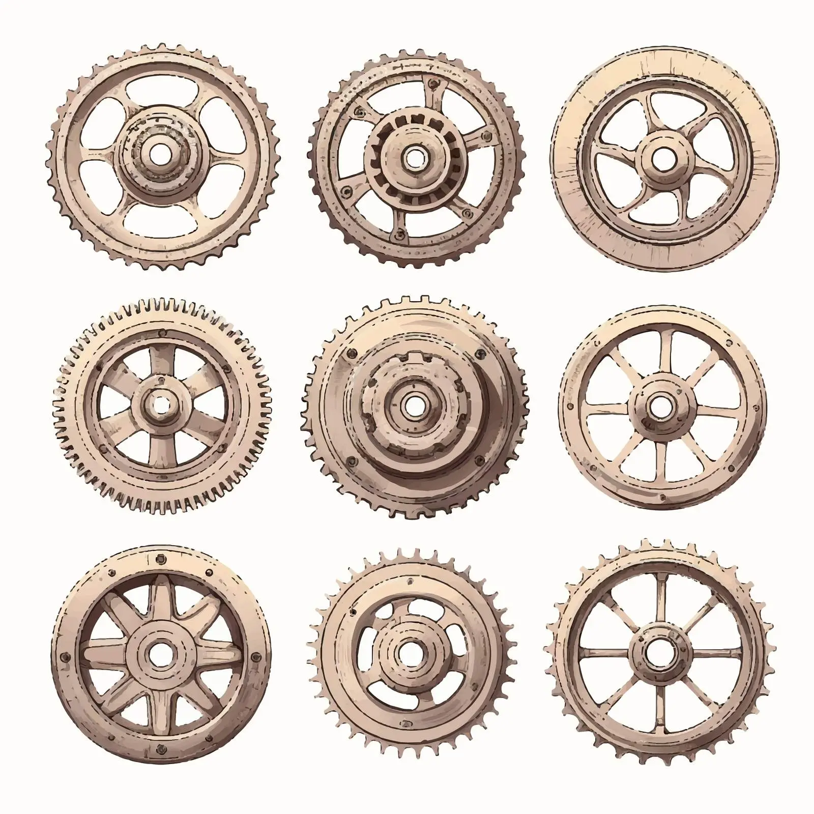 Vintage Mechanical Machine Wheels Vector Graphics – free printable vector image from Dotvec