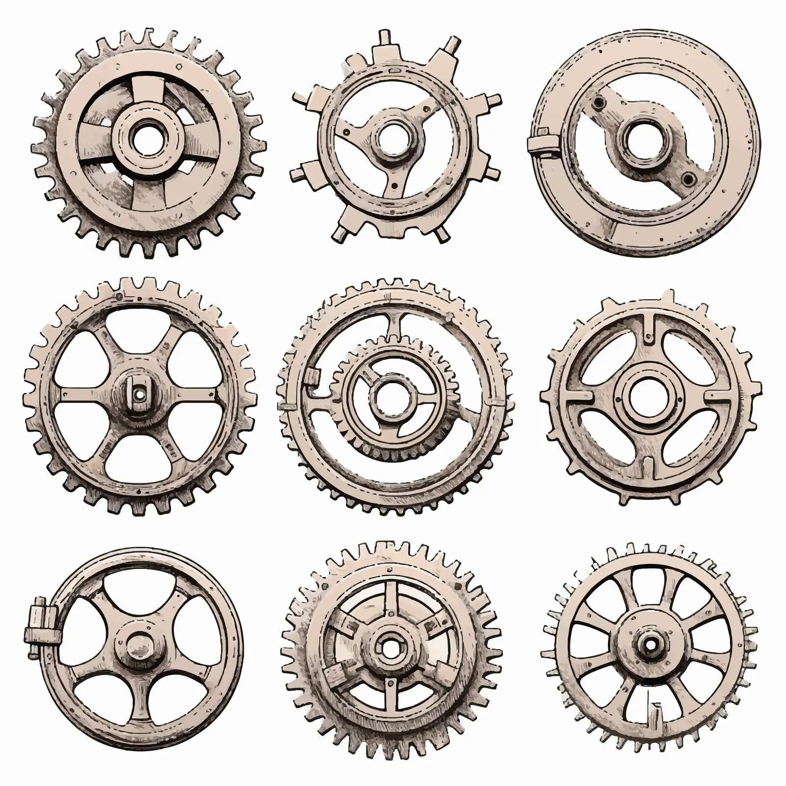 Vintage Mechanical Machine Wheels Vector Art – free printable vector image from Dotvec