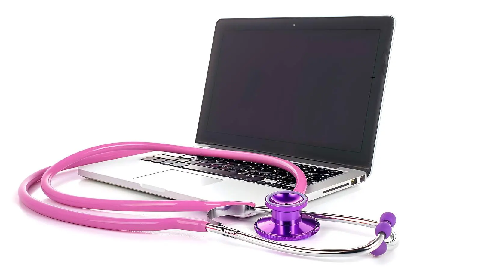 Violet Stethoscope on Laptop Isolated Background – free health and wellness image from Dotvec