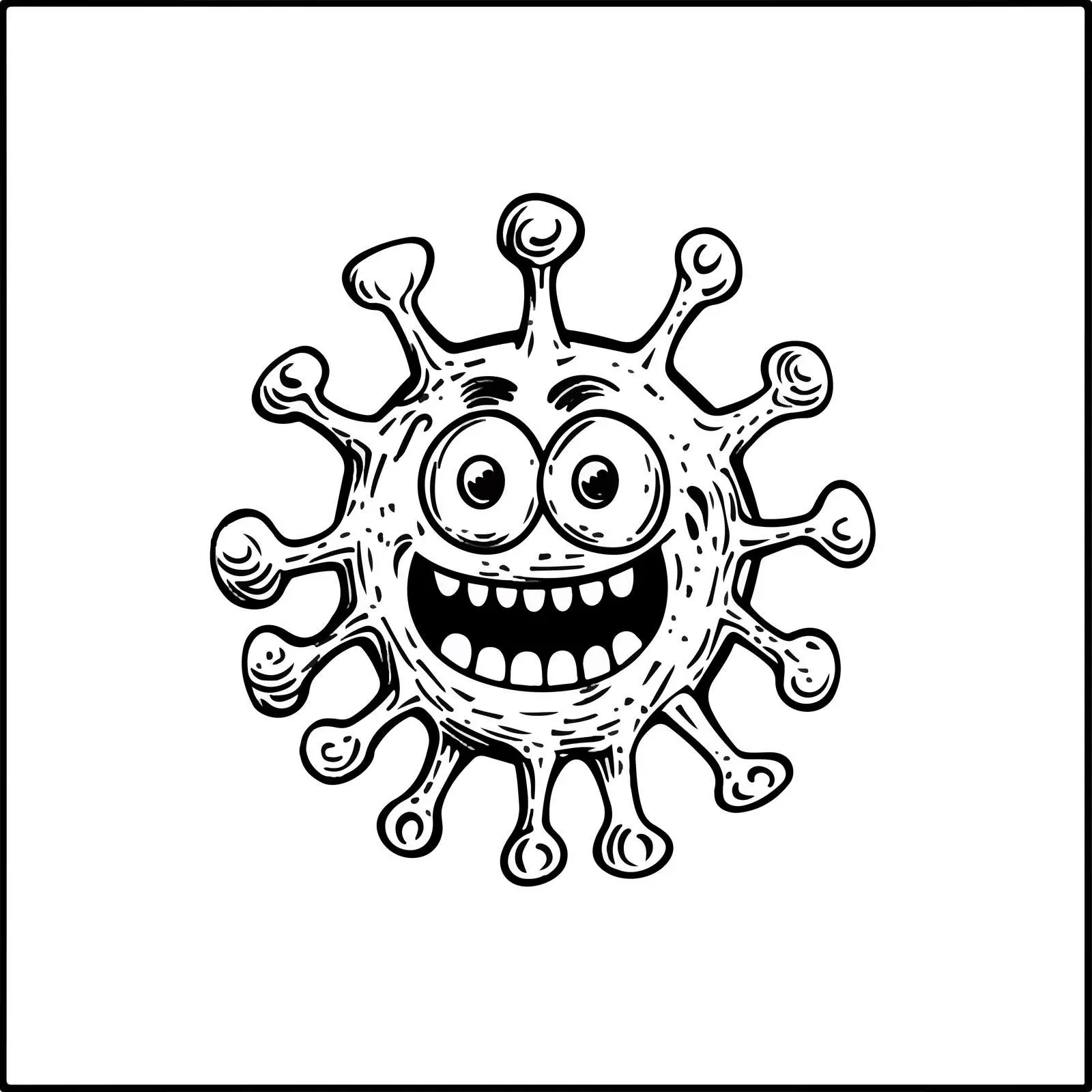 Black and White Virus Cartoon Vector Illustration — free download from Dotvec