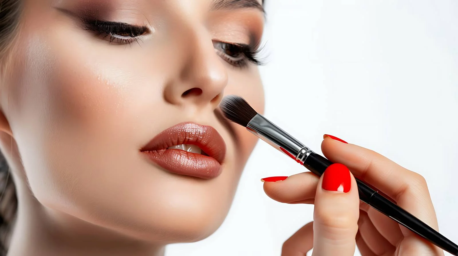 Makeup artist applying makeup on white background — free download from Dotvec