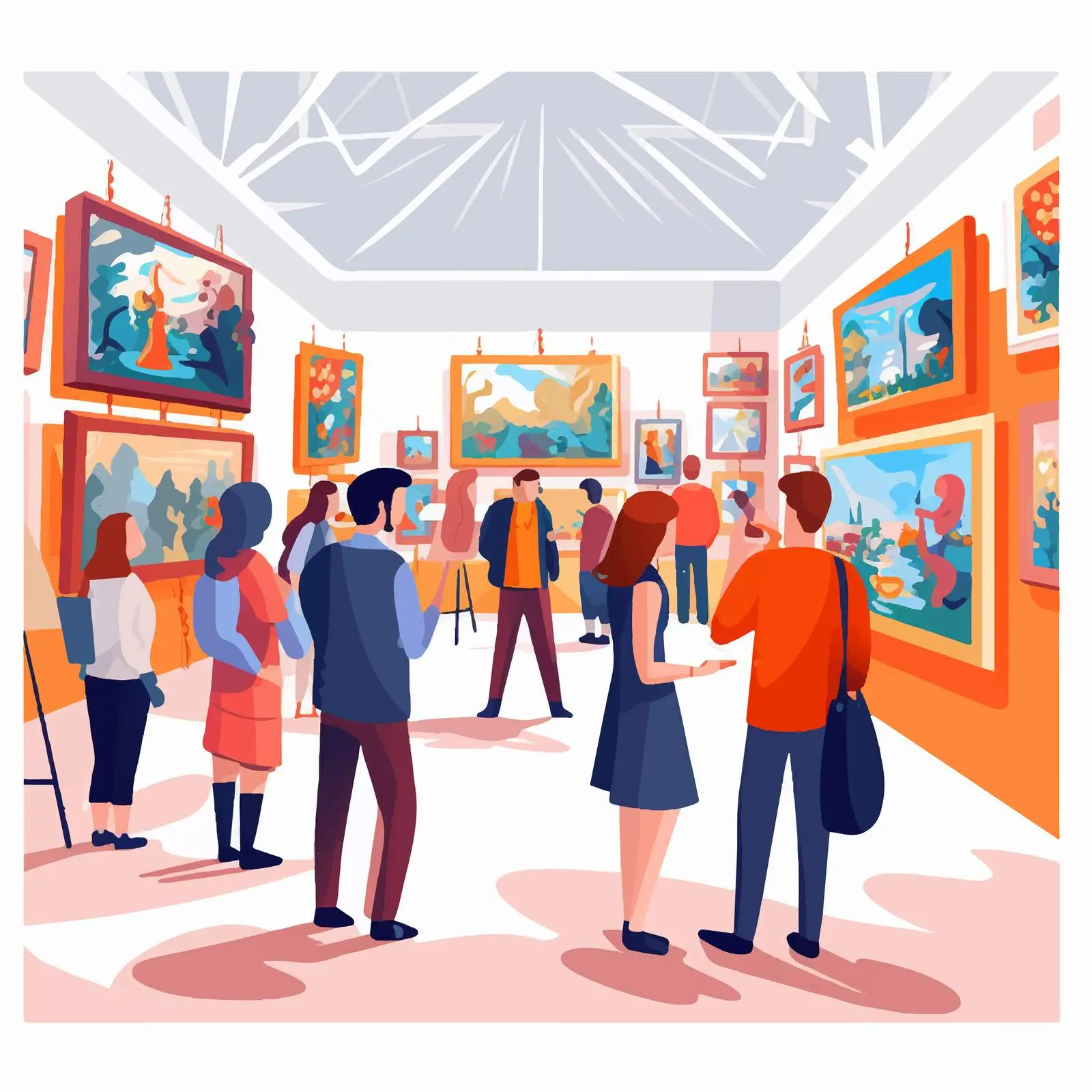 Visitors at Famous Paintings Art Gallery Exhibition – free art interaction image from Dotvec