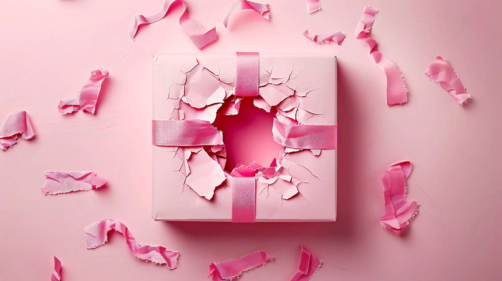 Vivid Pink Ripped Paper with Gift Box — free download from Dotvec