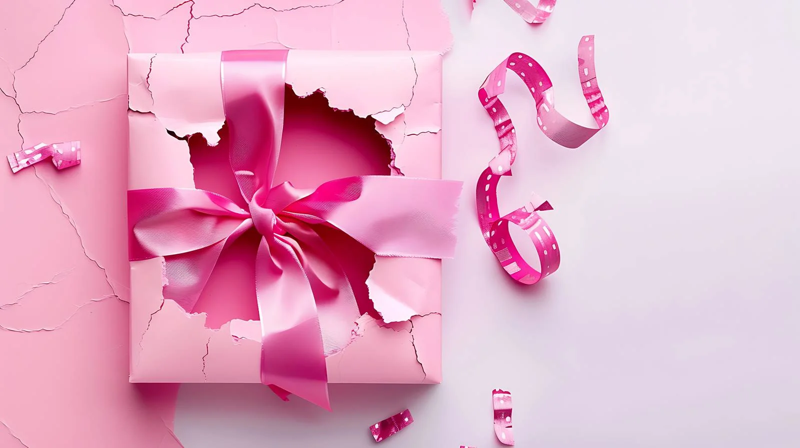 Vivid Pink Ripped Paper and Gift Box — free download from Dotvec