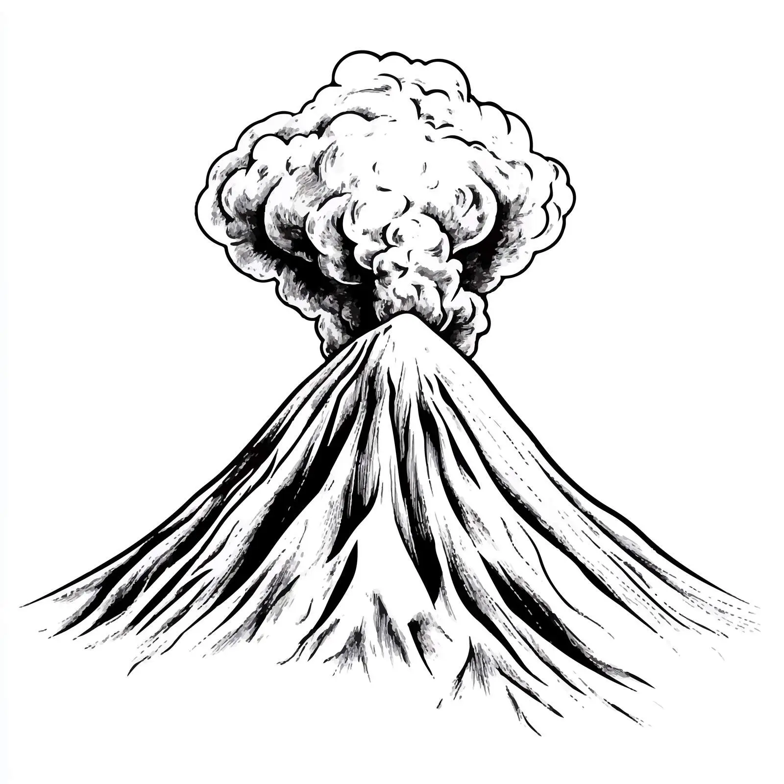 Black and White Volcano Cartoon Illustration — free download from Dotvec
