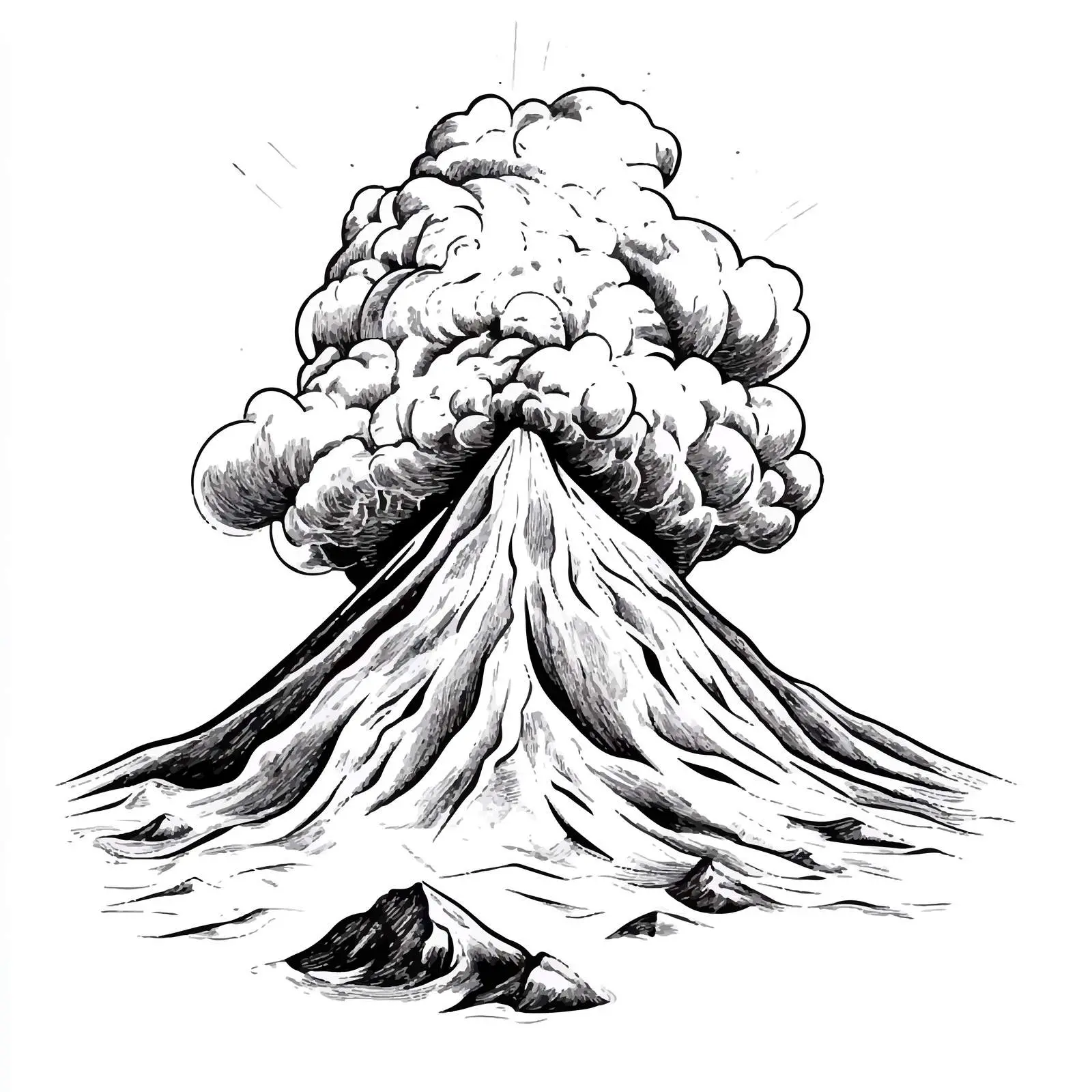 Black and White Volcano Cartoon Illustration — free download from Dotvec