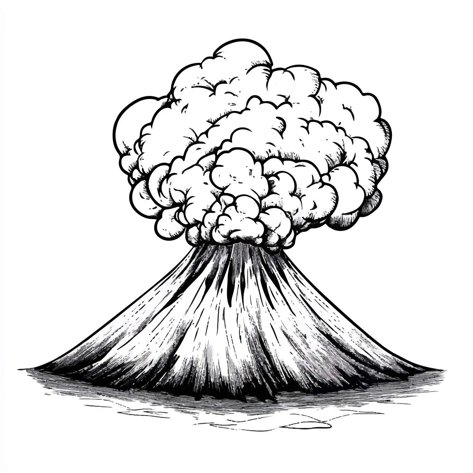 Black and White Cartoon Volcano Illustration — free download from Dotvec
