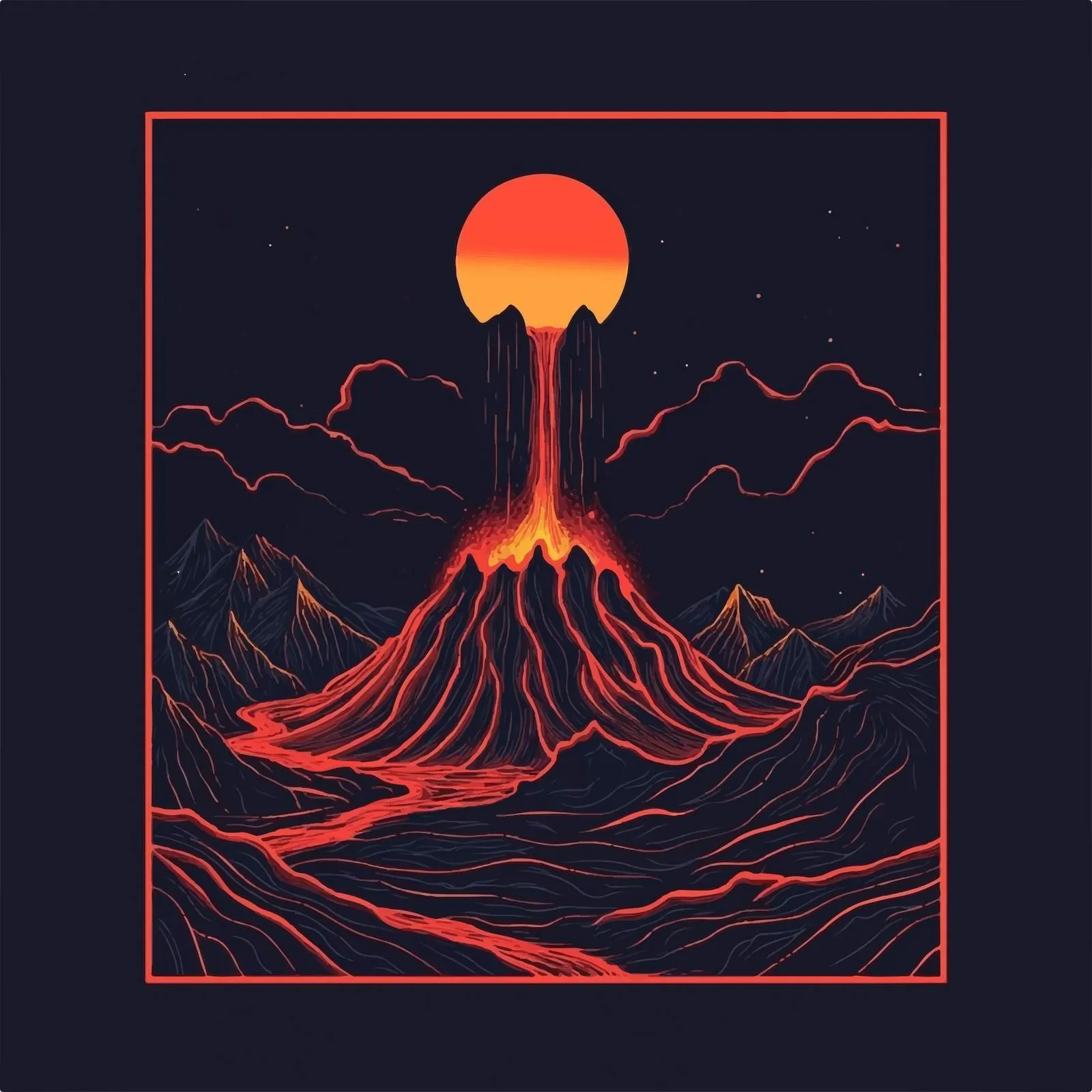 Volcano Eruption with Lava Flat Vector Illustration – free pedestal image from Dotvec