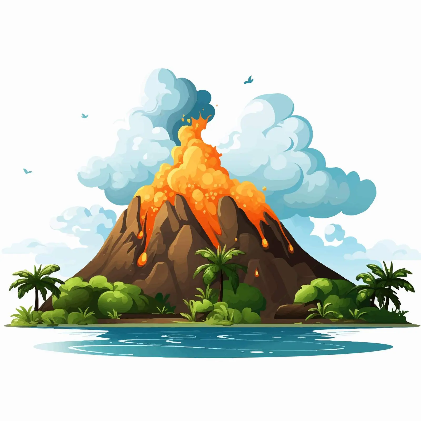 Cartoon Volcano on Island with Smoke Vector — free download from Dotvec