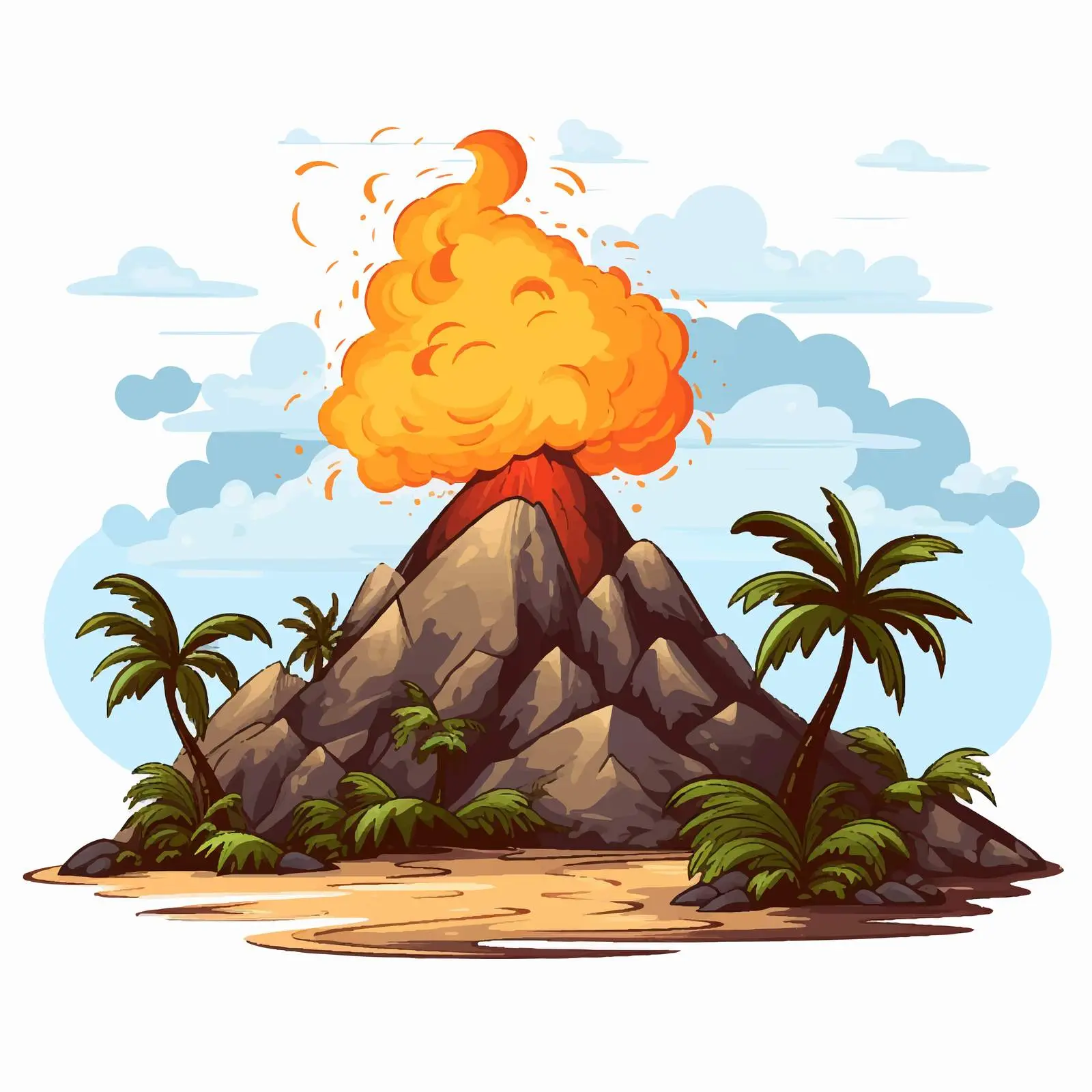 Cartoon Volcano on Island with Smoke — free download from Dotvec