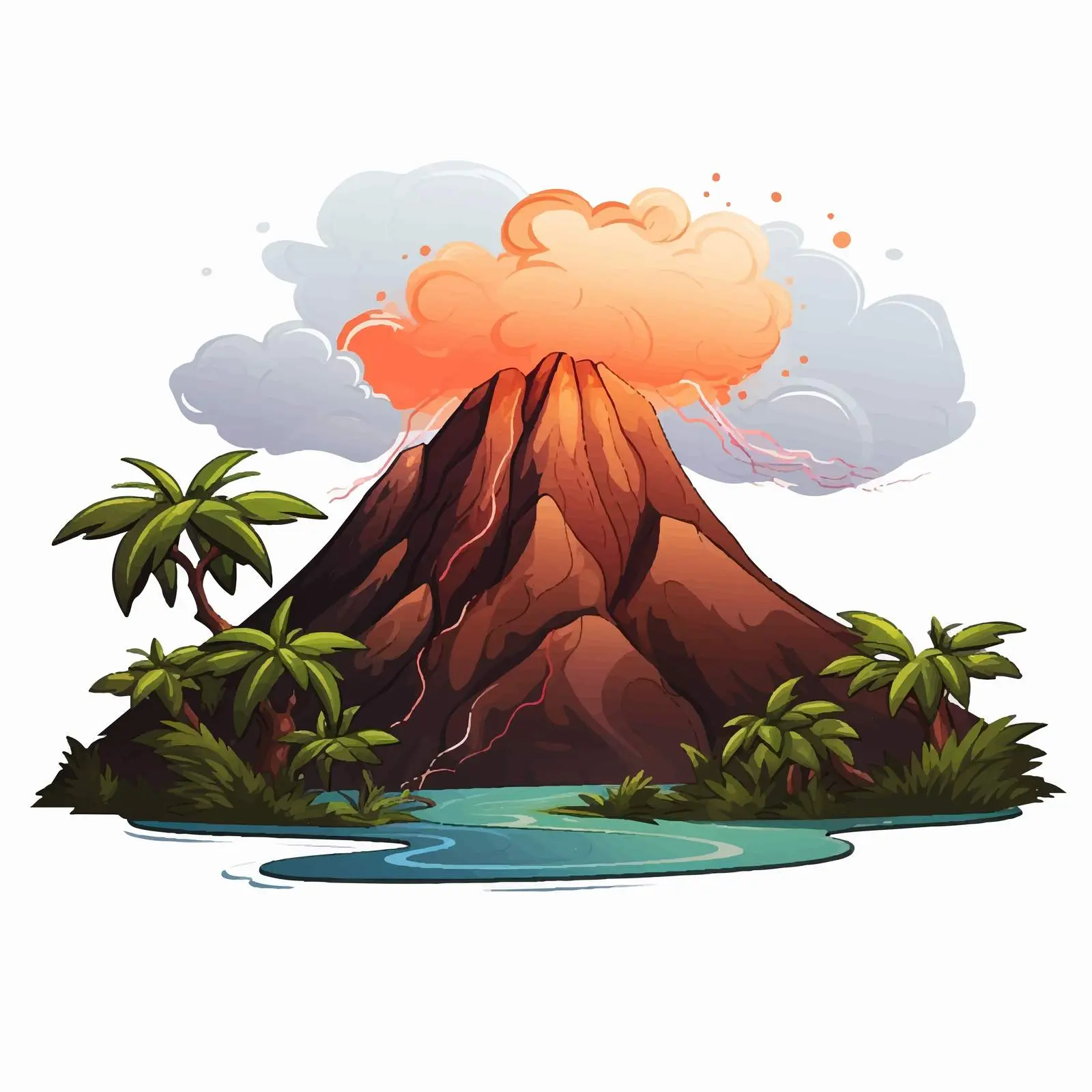 Volcano Island with Smoke Cartoon Vector Art — free download from Dotvec
