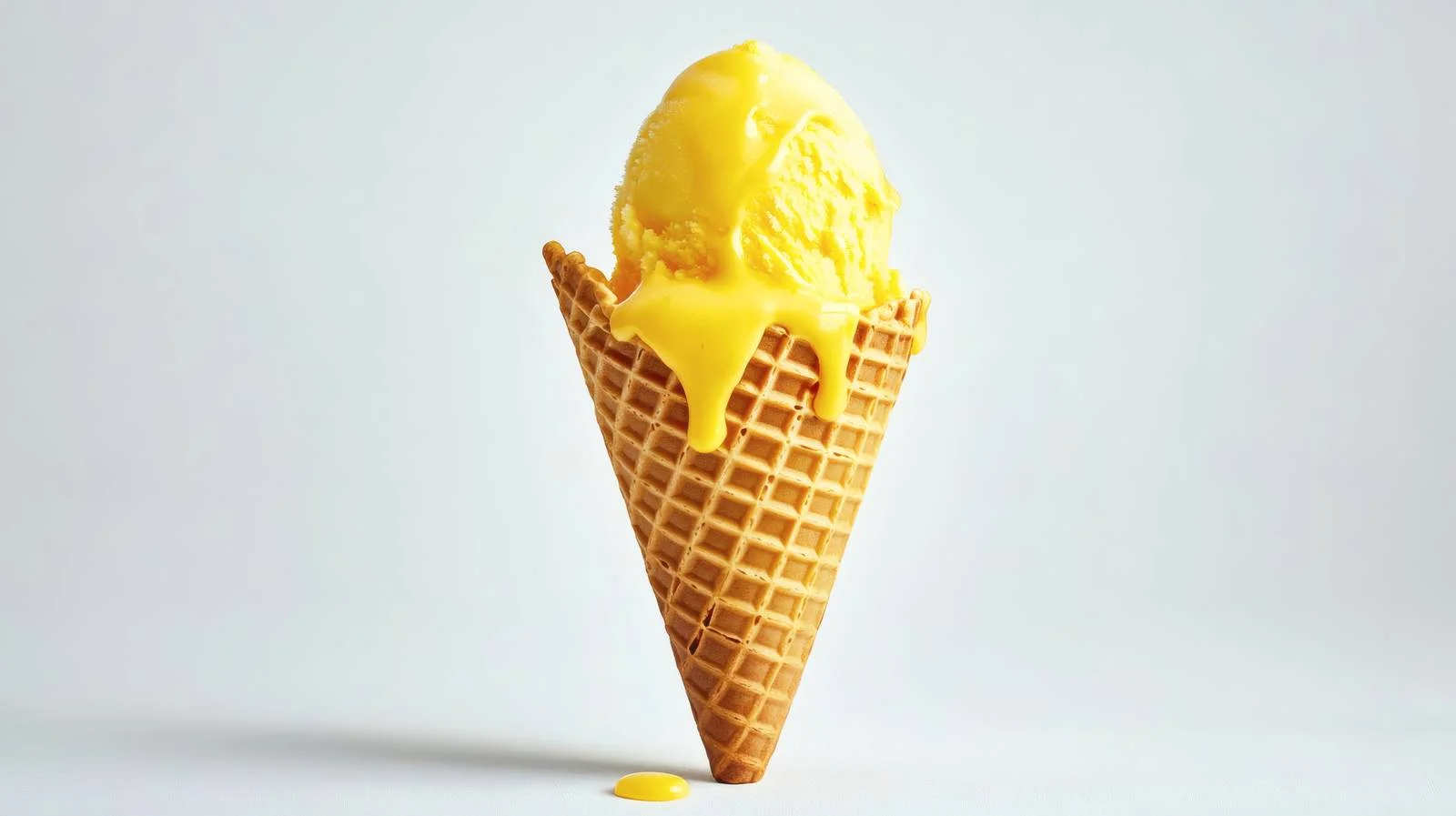 Delicious waffle cone with dripping yellow ice — free download from Dotvec