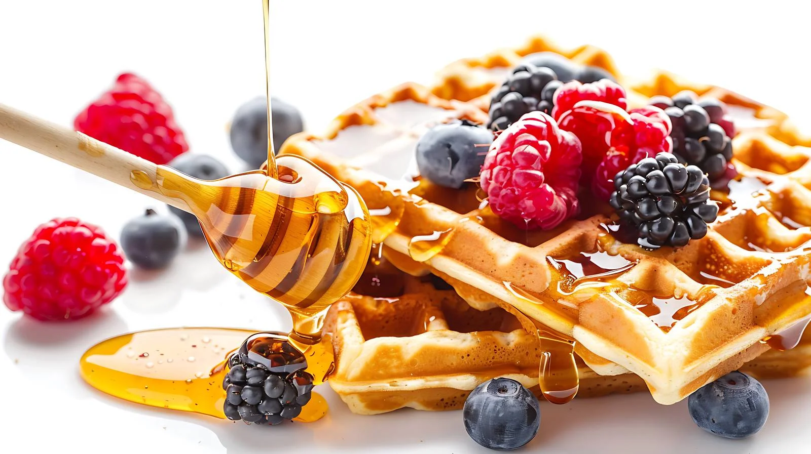 Delicious Waffles with Honey and Fresh Berries — free download from Dotvec