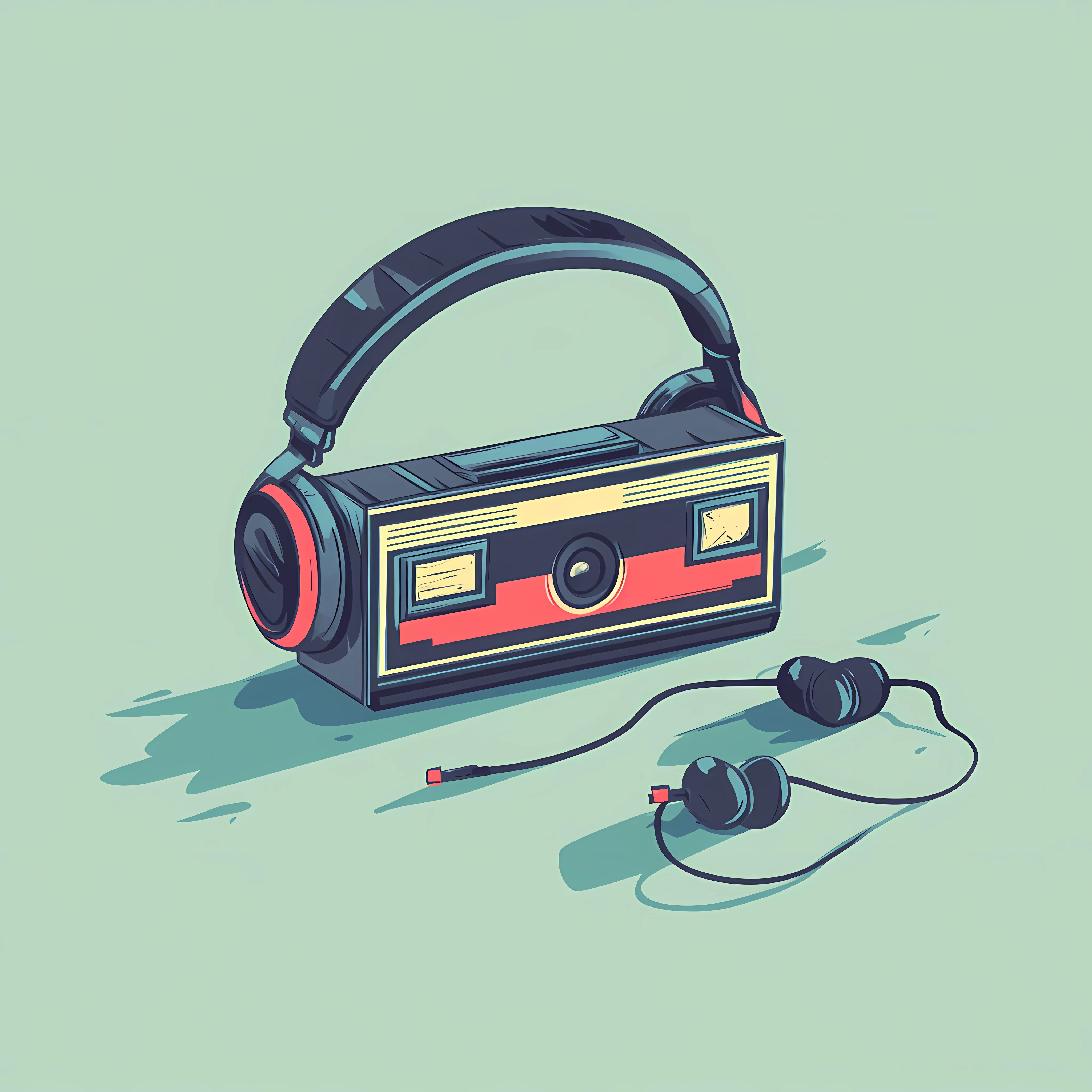 Nineties Retro Walkman with Headphones and Cassette – free recording image from Dotvec