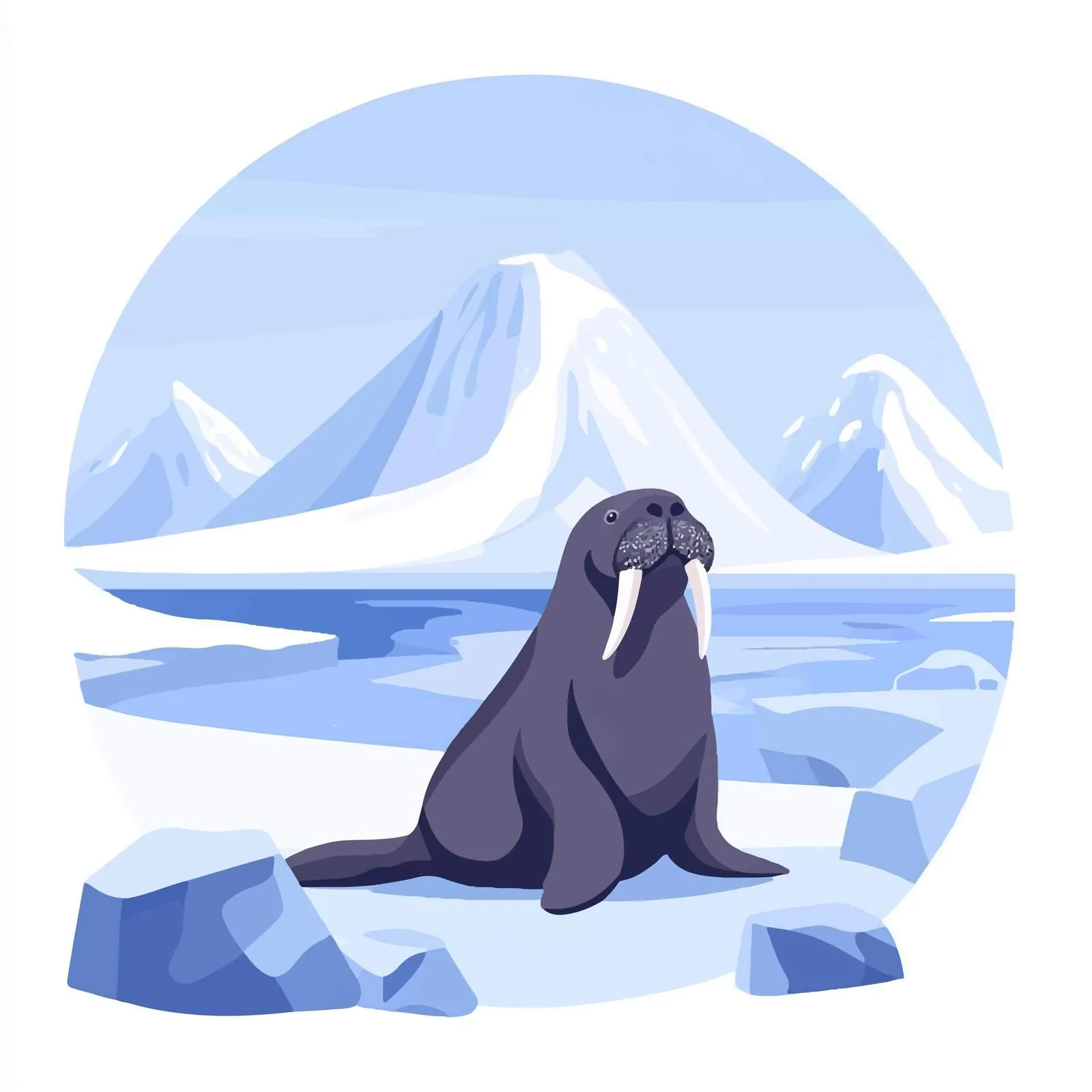 Walrus in Arctic Landscape Flat Vector Illustration — free download from Dotvec