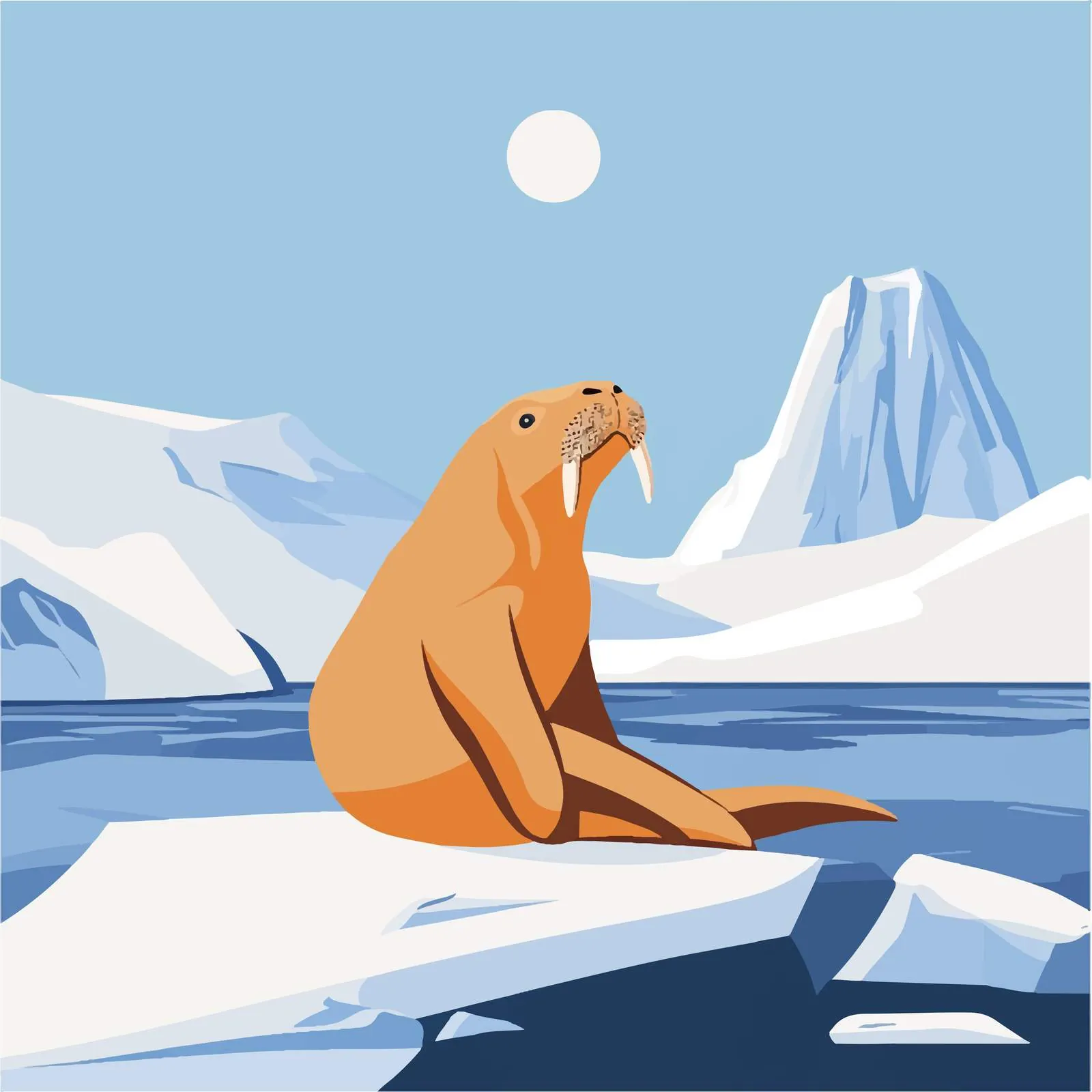 Walrus in Arctic Landscape Vector Illustration — free download from Dotvec