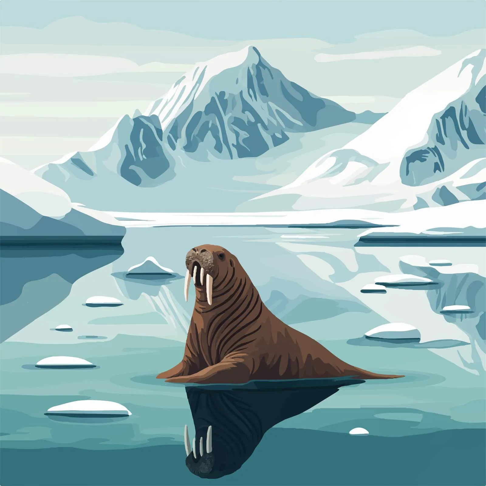 Walrus in Arctic Landscape Vector Illustration — free download from Dotvec