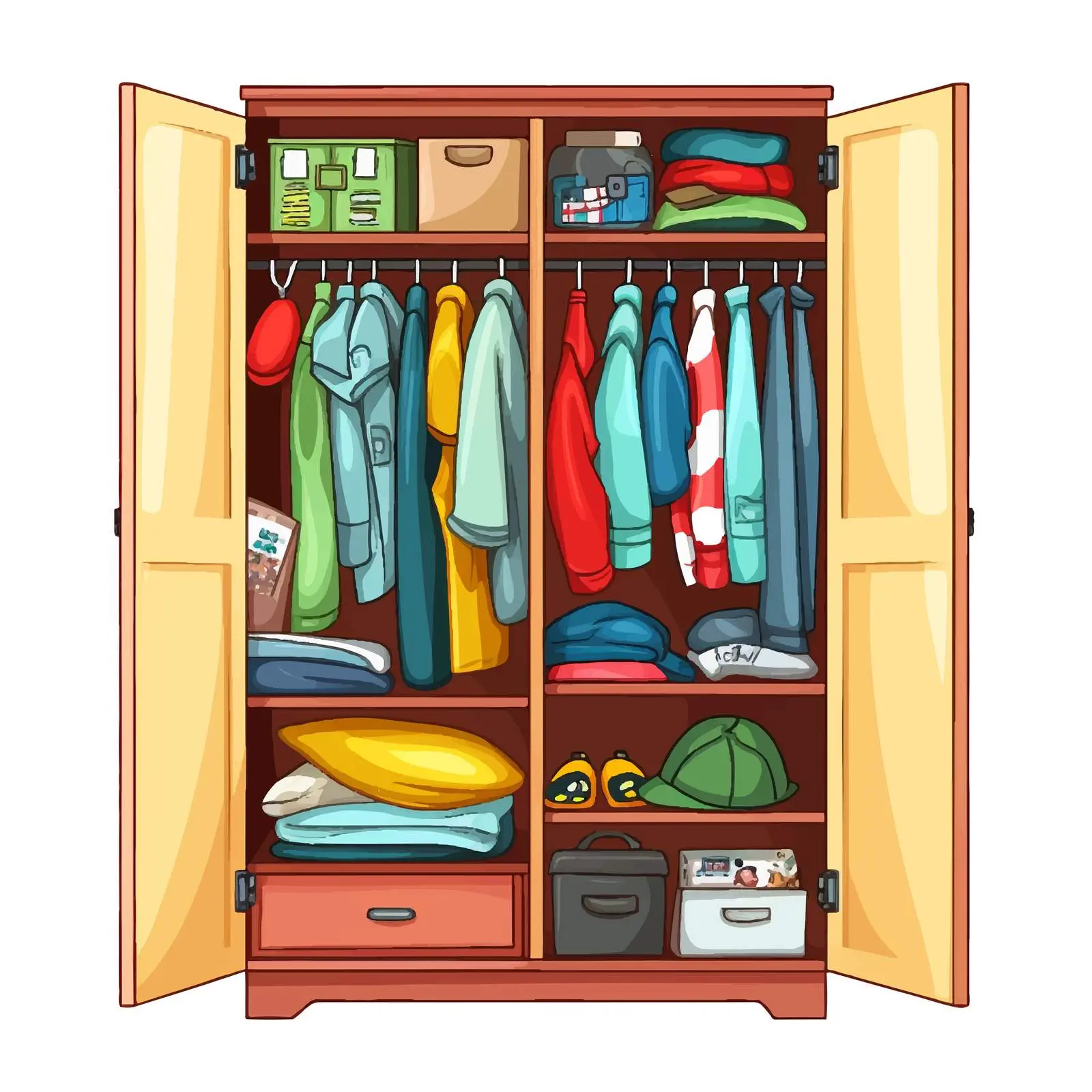 Cartoon Wardrobe with Clothes in Vector Style — free download from Dotvec