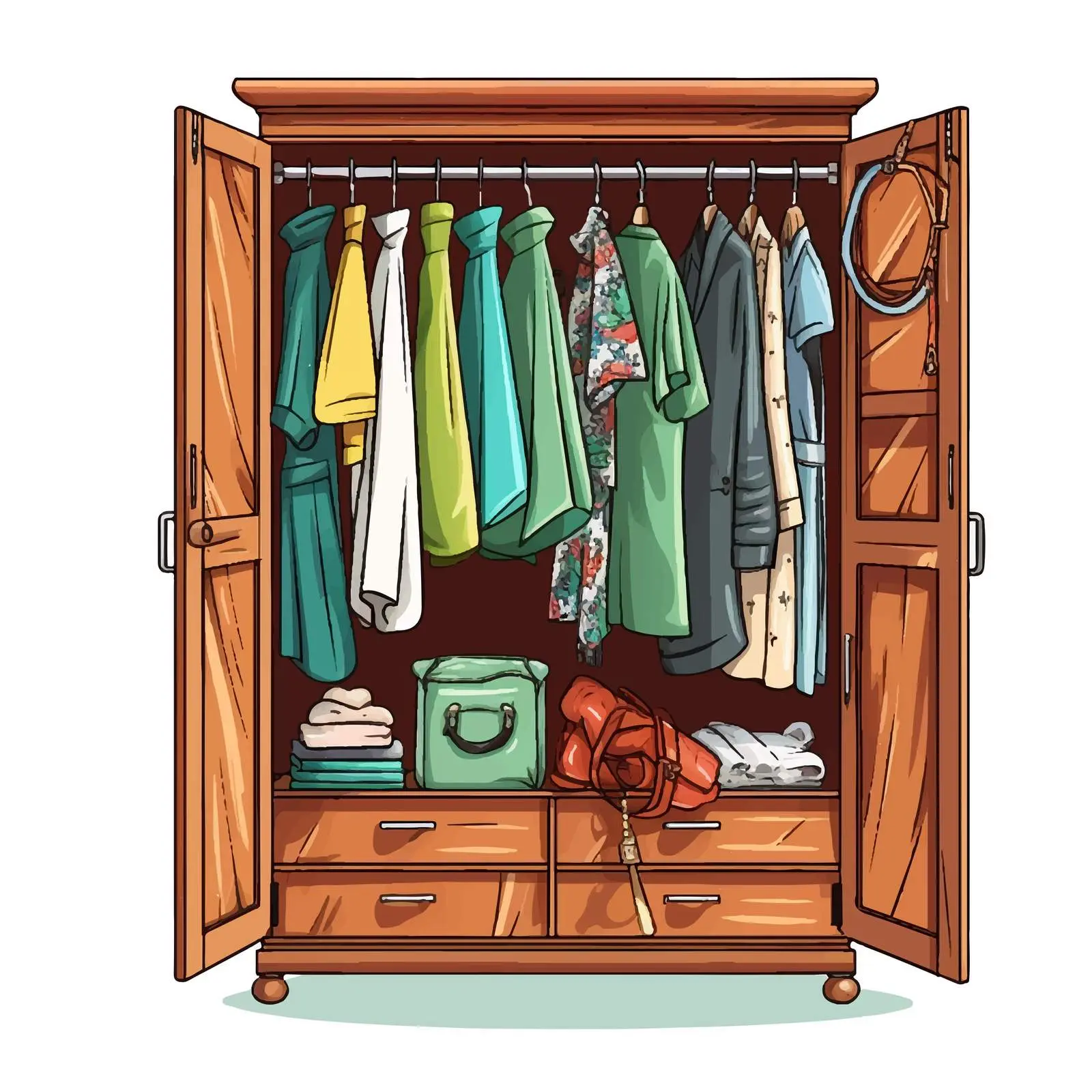 Cartoon Wardrobe with Clothes on White Background — free download from Dotvec