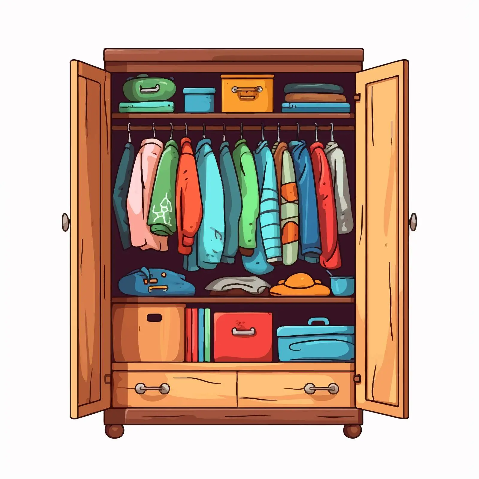 Cartoon Wardrobe with Clothes on White Background — free download from Dotvec