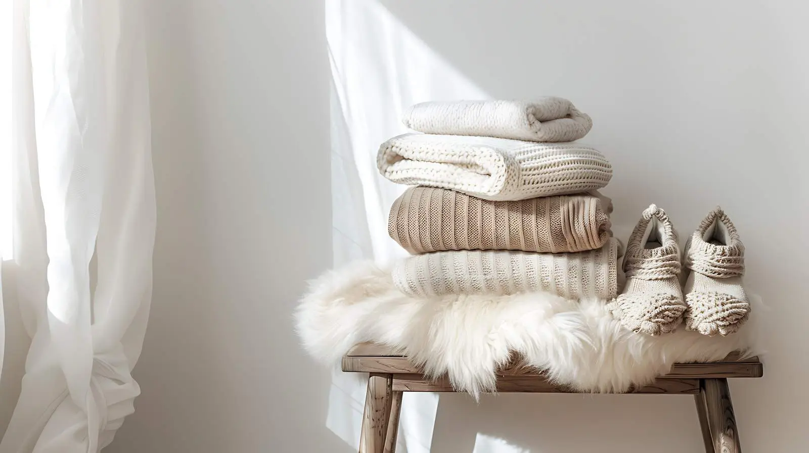 Cozy Female Styling with Neutral Sweaters at Home – free soft fabrics image from Dotvec