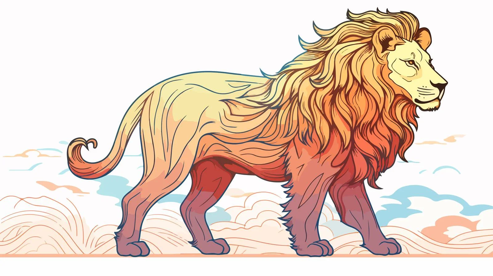Cheerful Lion Line Drawing — free download from Dotvec