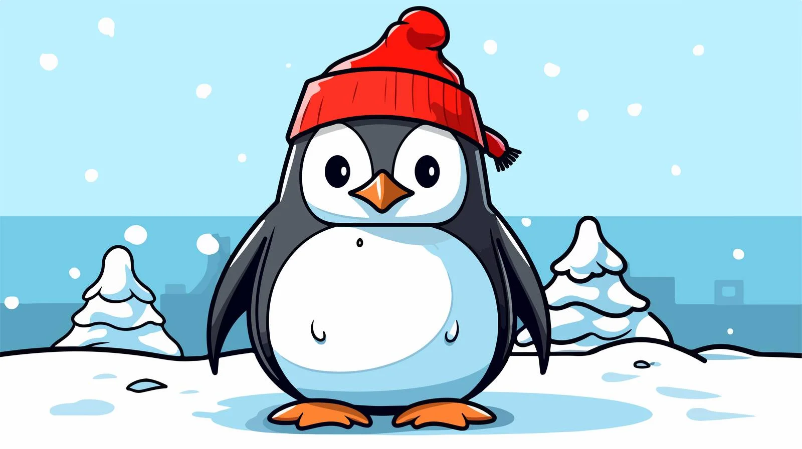 Festive Penguin Line Drawing — free download from Dotvec