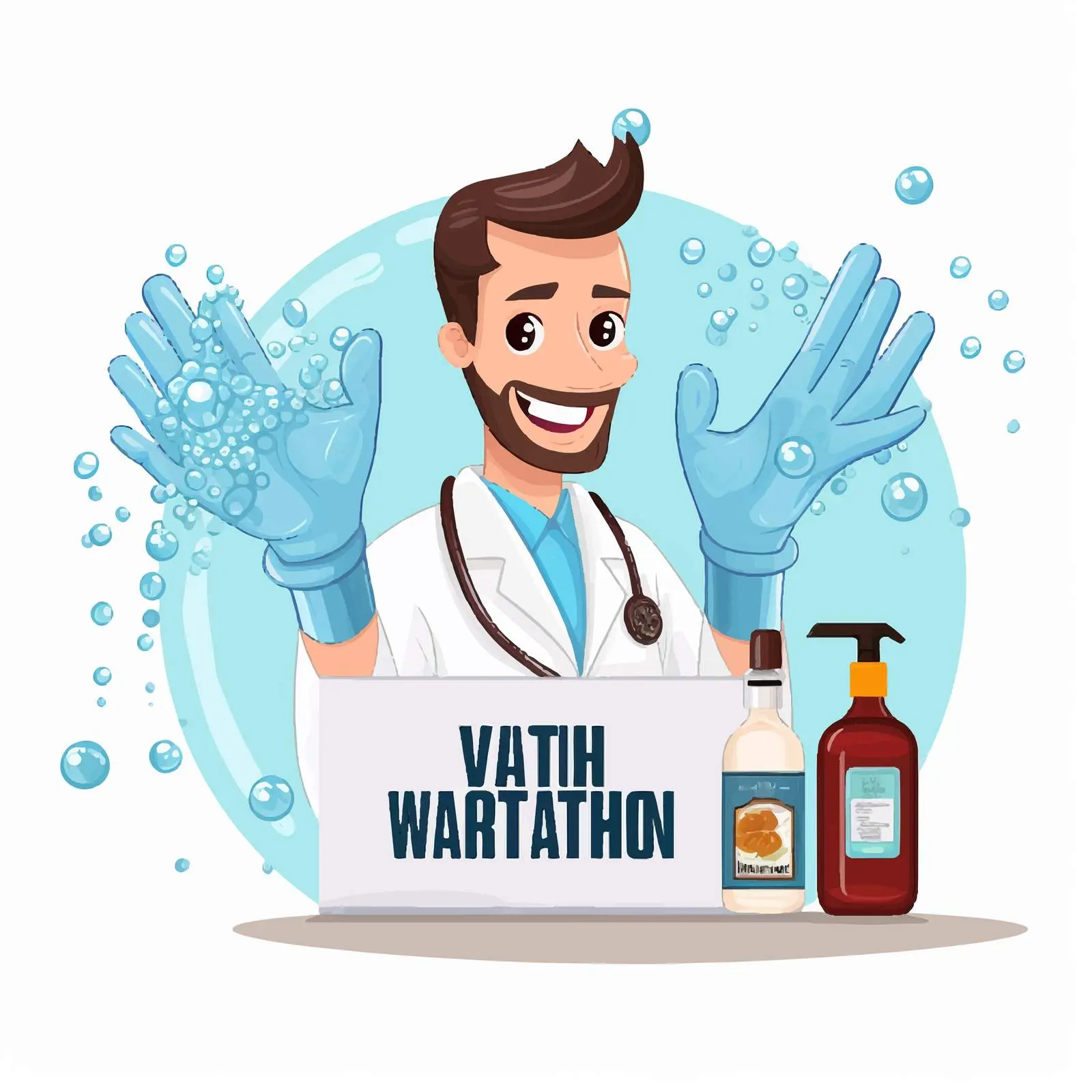 Wash Your Hands Poster with Doctor and Gel — free download from Dotvec