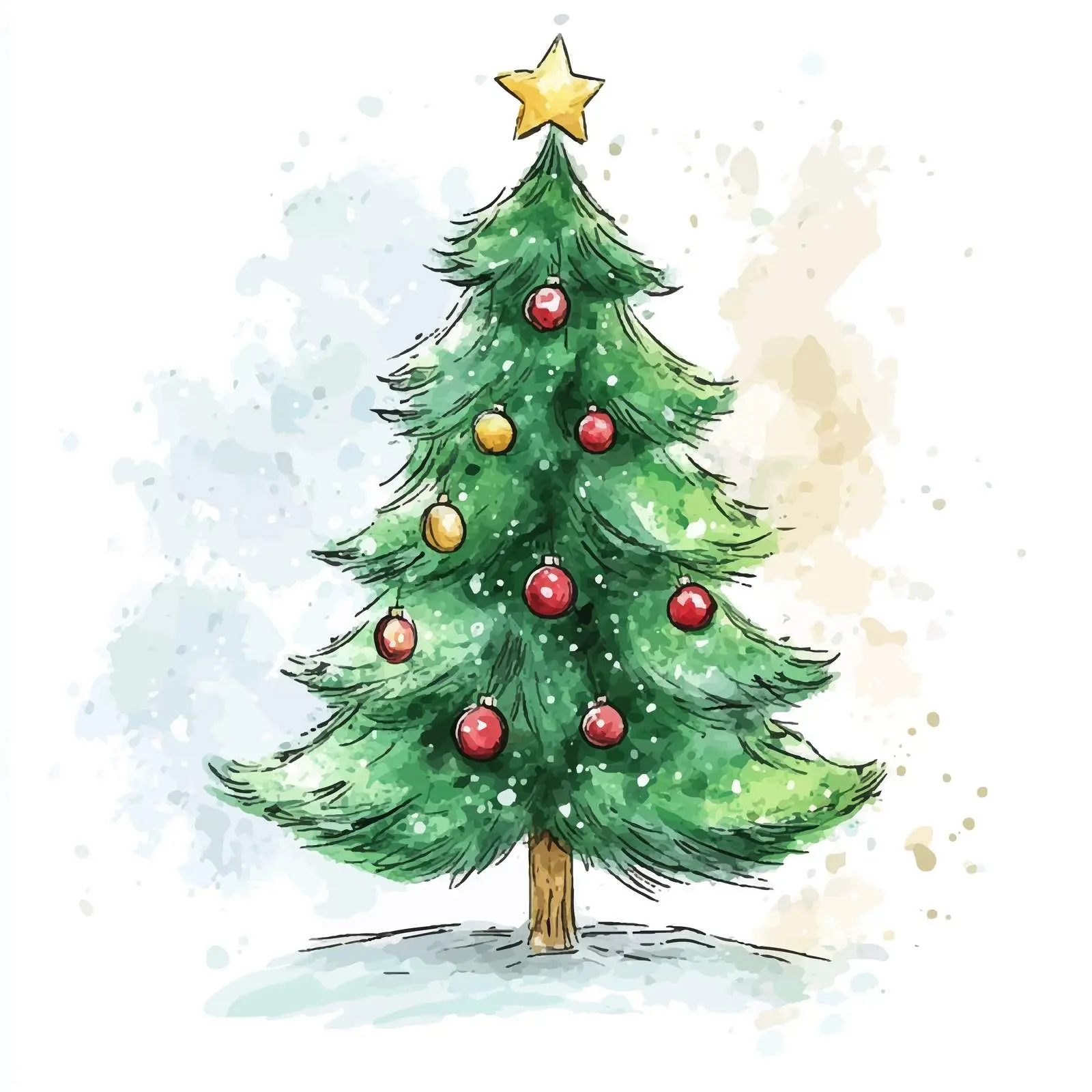 Hand-Drawn Watercolor Christmas Tree Illustration — free download from Dotvec